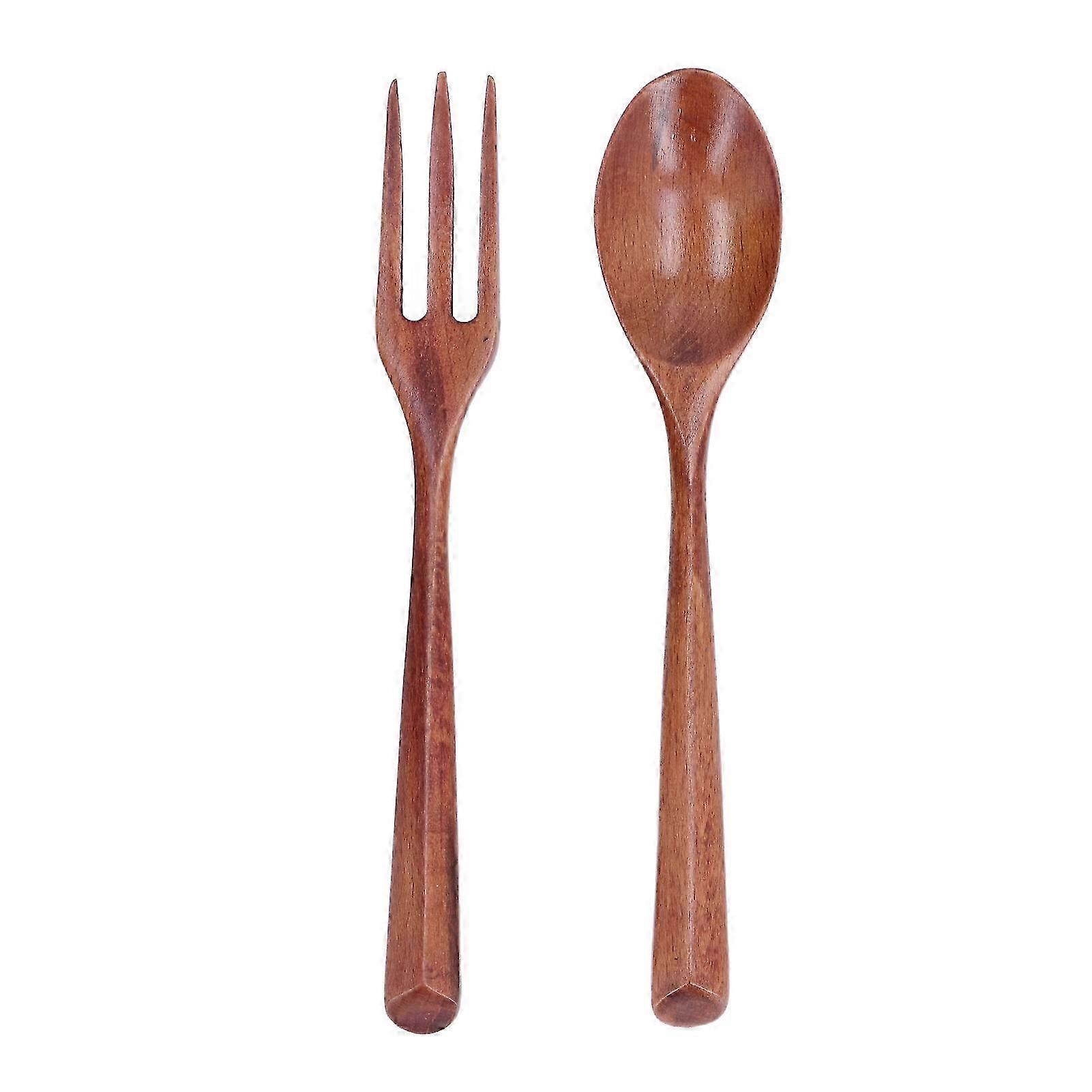 2pcs Wooden Fork Spoon Set Heatproof High Hardness Dinnerware Tableware for Childrens 25-26
