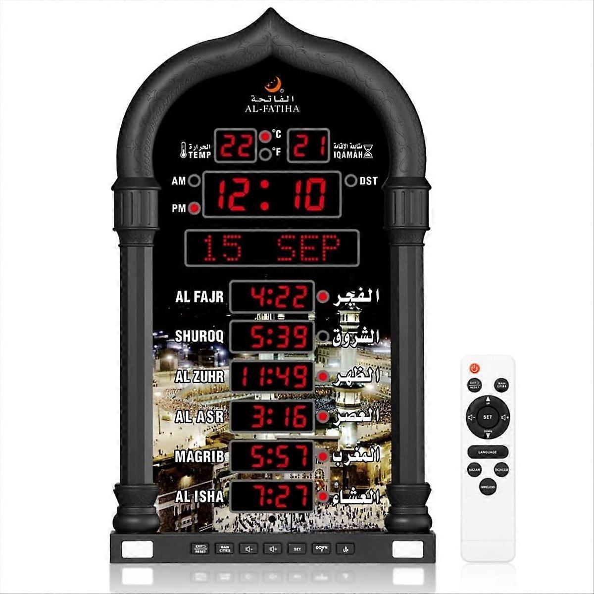 Azan Clock, LED Muslim Prayer Clock, Athan Wall Clock,Black