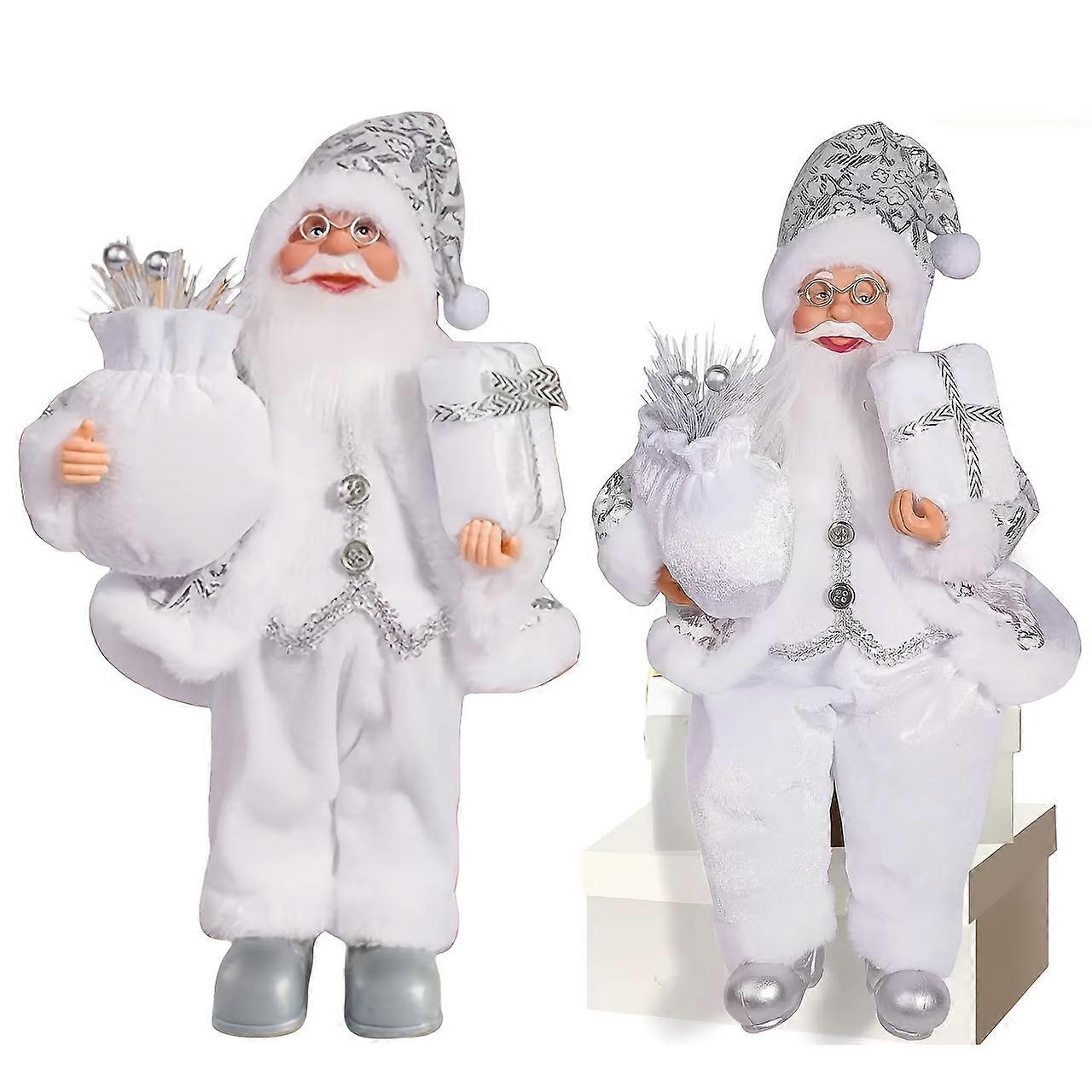 2/1 חתיכה של קישוט פסל סנטה קלאוס לבן עומד ויושב, מתאים במיוחד לקישוט חג המולד