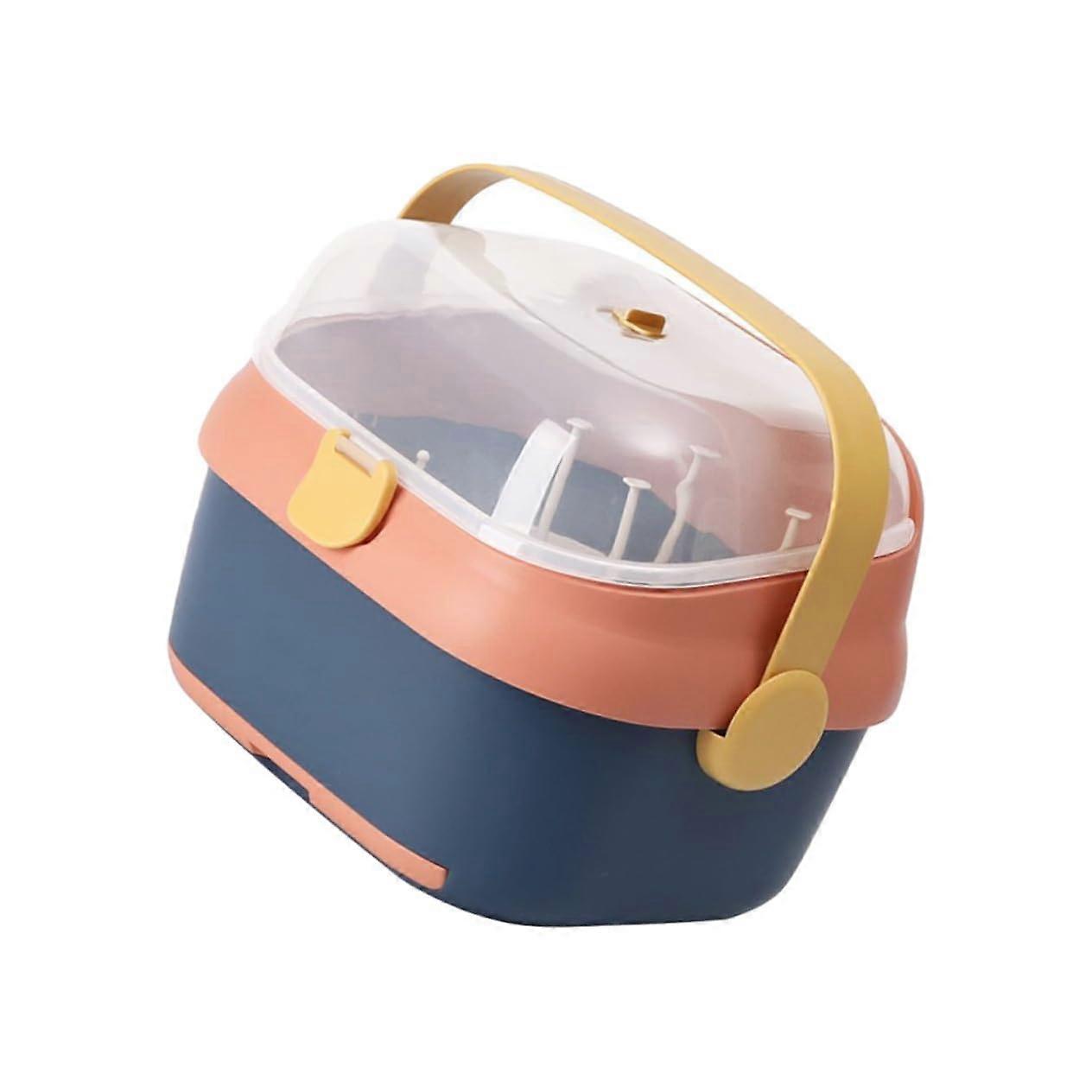 Multifunctional Large Bottle Drying Box With Cover And Water Tray, Dustproof Bottles Drainer Holder, Blue