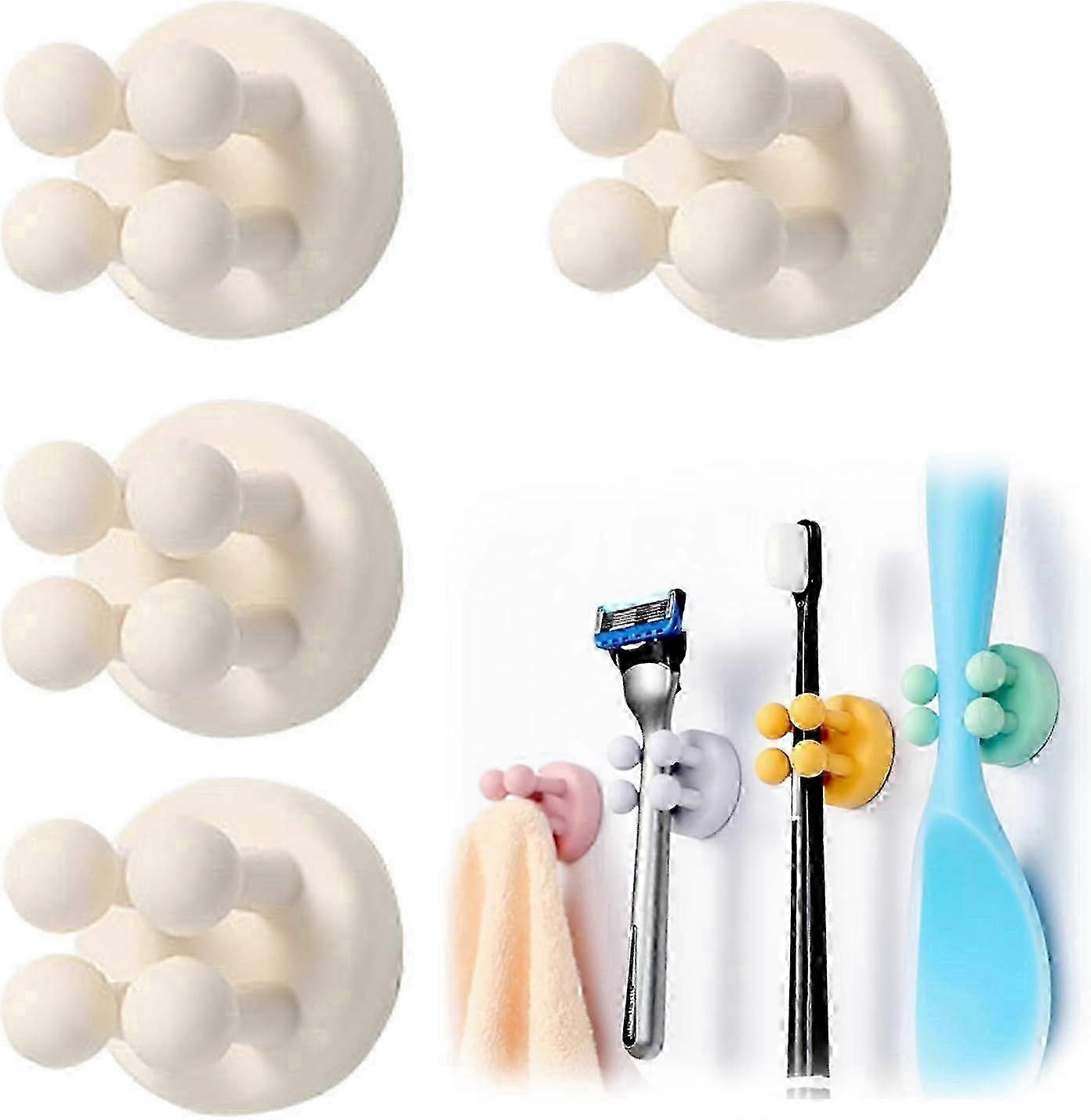 4 pcs Silicone Toothbrush Holder Multi-Function Hook Waterproof (WHITE) hwy