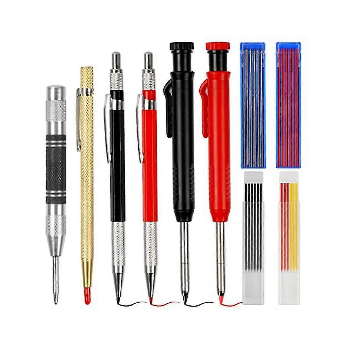 10 Pack Carpenter Pencil With Sharpener, Mechanical Carpenter Pencils Set With 36 Refills, Deep Hol