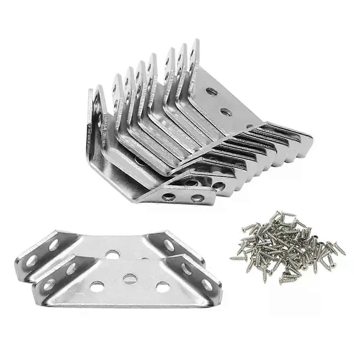 10/20Pcs Corner Braces Joint Stainless Steel Angle Code Corner Bracket Trapeziform Angle Code Shelf Support Fastener With Screw