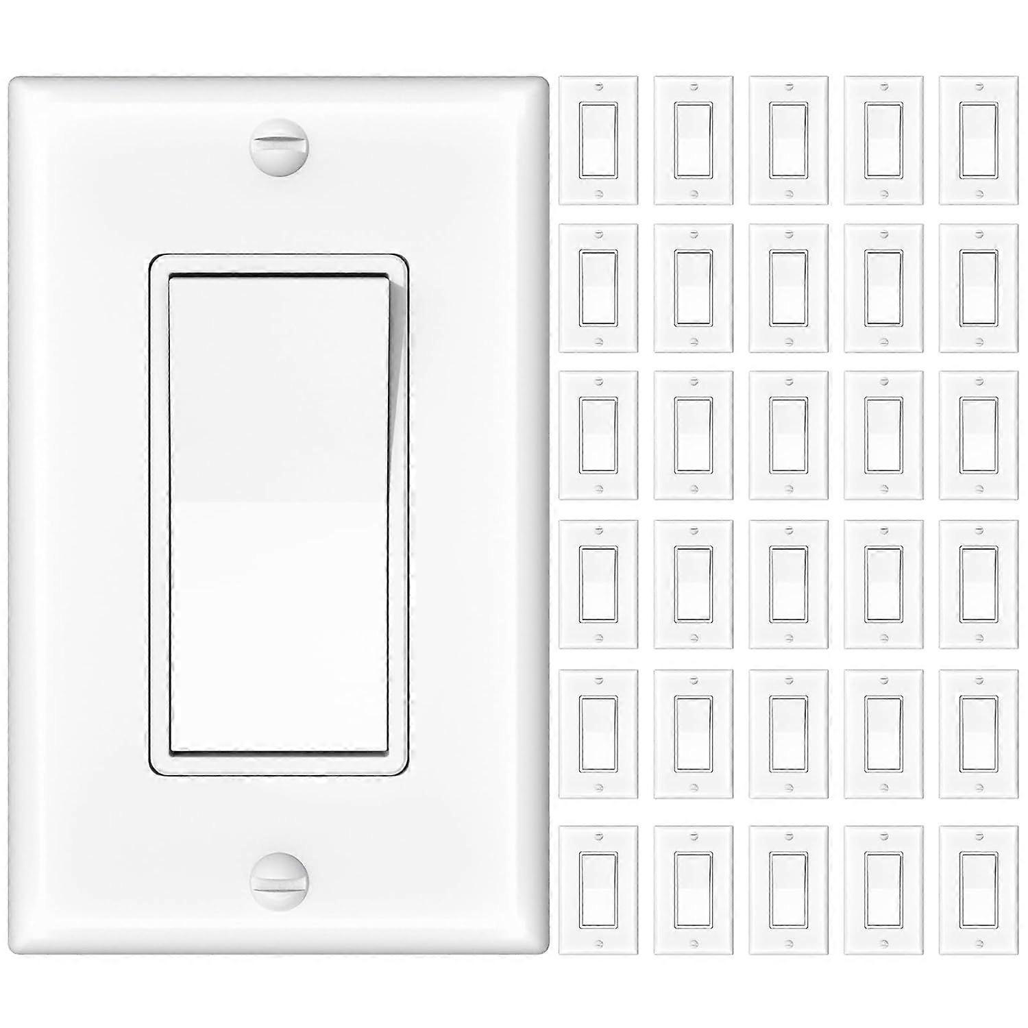 30 Pack Single Pole Light Switch with Wall Plate  UL Listed  15A 120/277V  On/Off Rocker P
