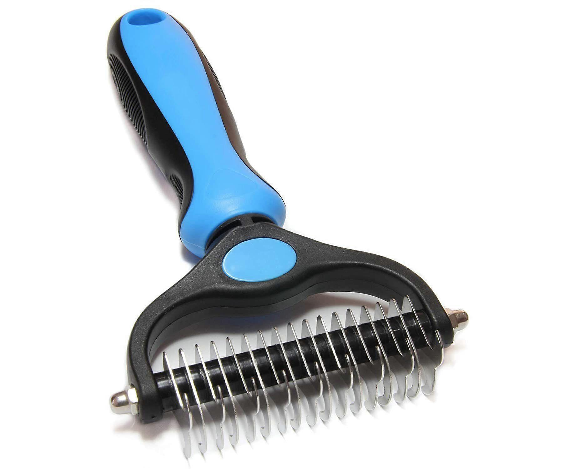 Pet Deshedding Brush - Double-Sided Undercoat Rake for Dogs & Cats - Shedding Comb and Dematting Tool for Grooming