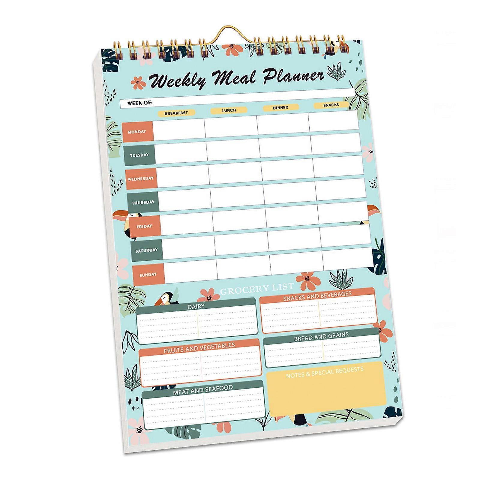 Tear Resistant Weekly Diet Organizers Notebook Reusable Meal Planning Pad With Reinforced Coils Compacts Vertical Design Multicolor