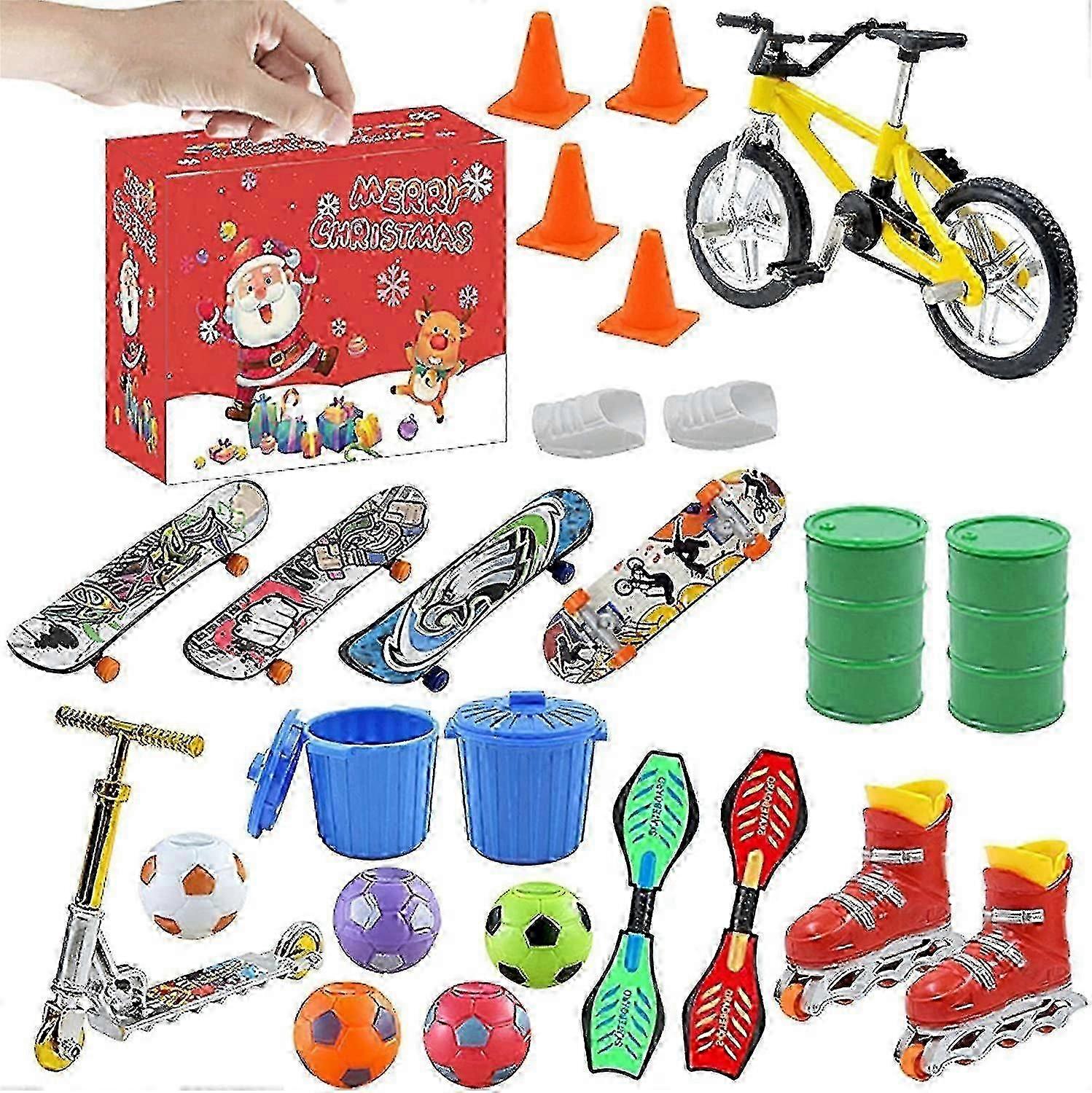 Finger Skateboards Advent Calendar,christmas Countdown Mini Finger Toys Set With Bikes Ice Skates - JV