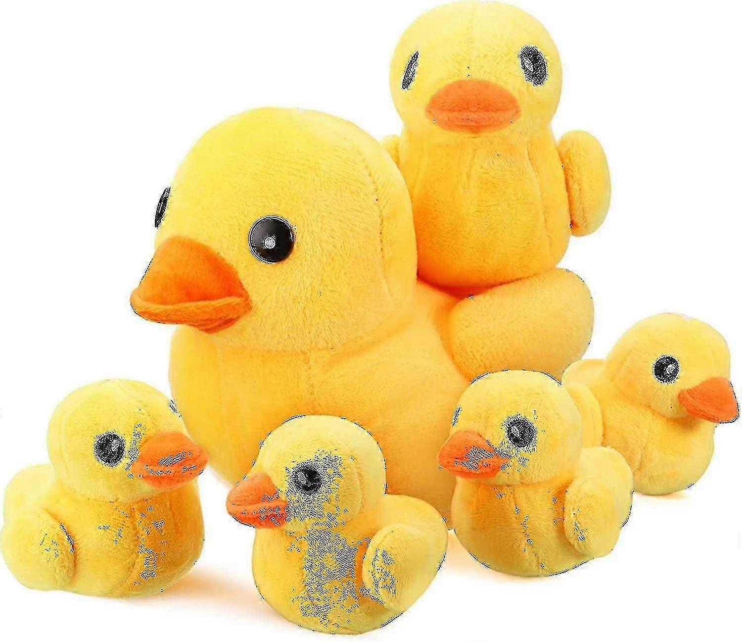 Set of 6 Plush Duck Stuffed Animals with 5 Baby Ducklings, 8 Inch and 5 Inch Sizes, Yellow Color, for Playsets and Toy Collections 25-26