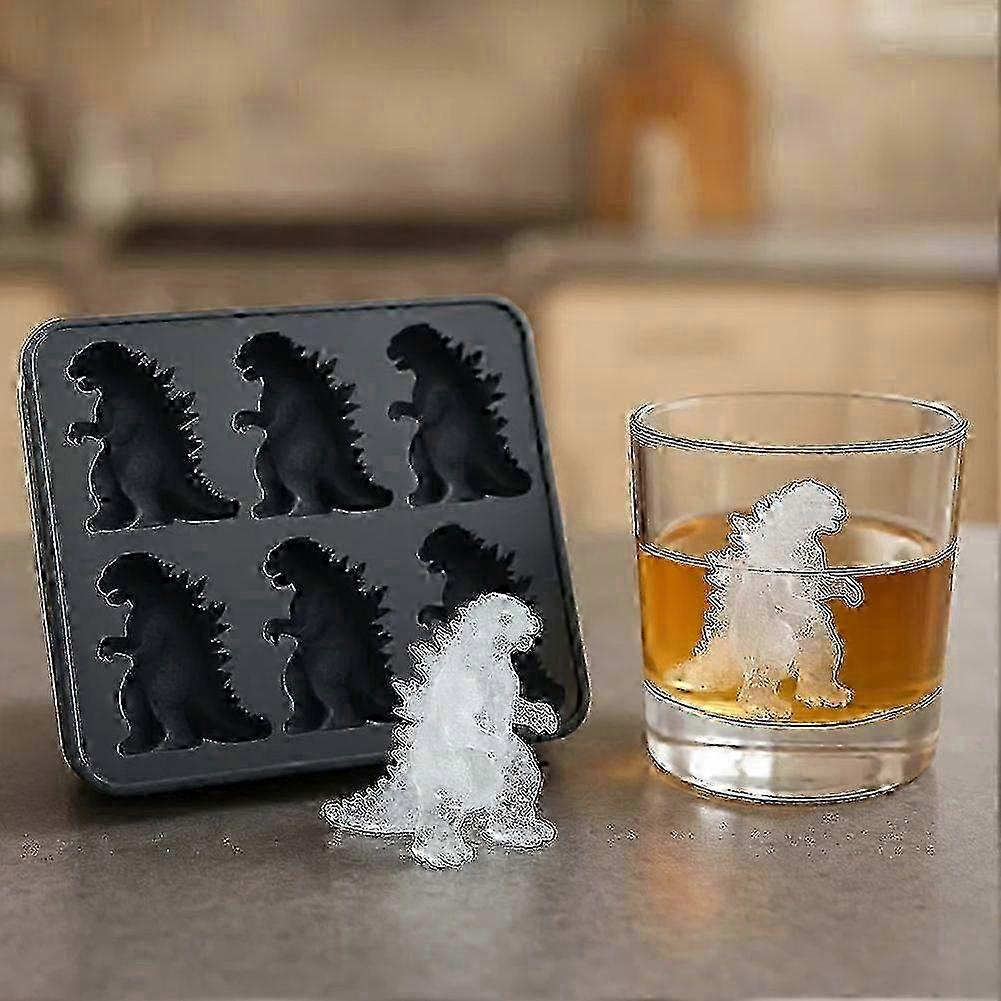 Godzilla Dinosaur Ice Cube Mold, 6 Cavity Dino Shaped Ice Cube Tray, Ice Cube Maker for Party Cocktail Drinks-Good