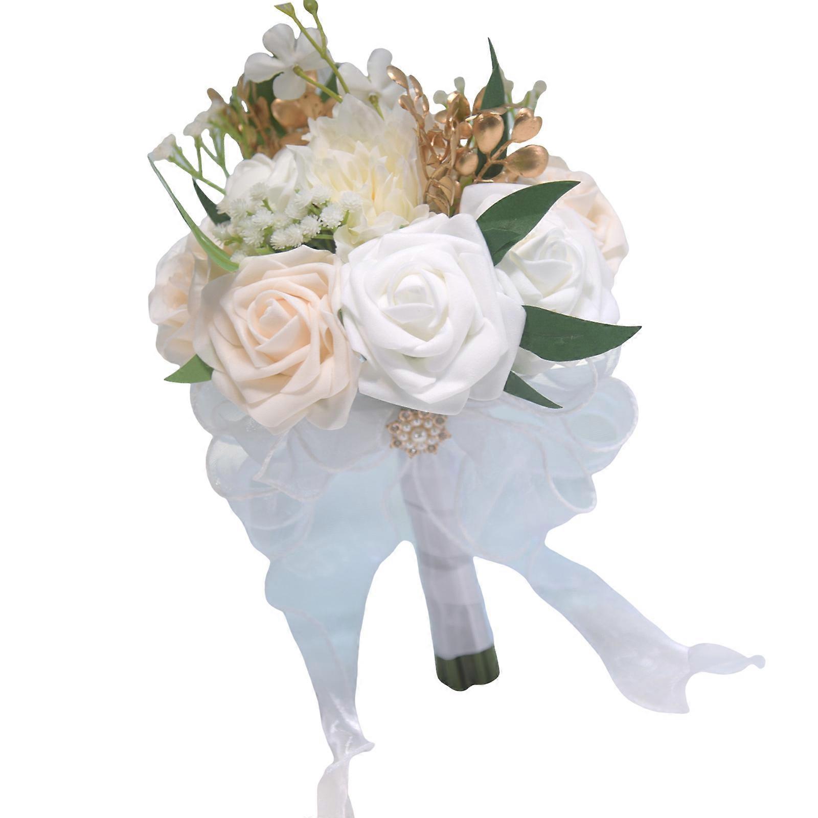 Διακόσμηση Μπουκέτο γάμου Τεχνητό Λουλούδι Νύφη Χειροποίητη Ανθοδέσμη Ανθεκτικότητας για το Κόμμα Γάμου Διακόσμηση Εγχώριου Πίνακα Λευκό