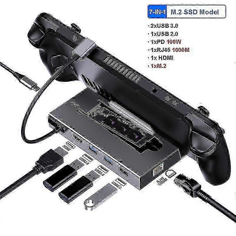 7 in 1 USB C Docking Station Steam Deck Nintend Switch M.2 SSD USB HUB Type C to 4K@60Hz HDMI-compatible Gigabit Ethernet USB3.0 Hub