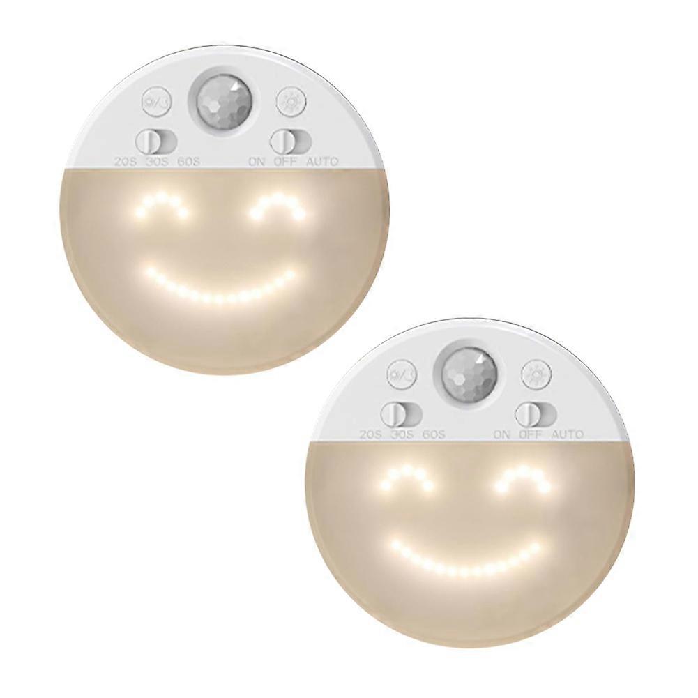 Motion Sensor LED Night Light with 4 Facial Expression Dimmable Hallway Light Rechargeable LED with Timer 2PCS