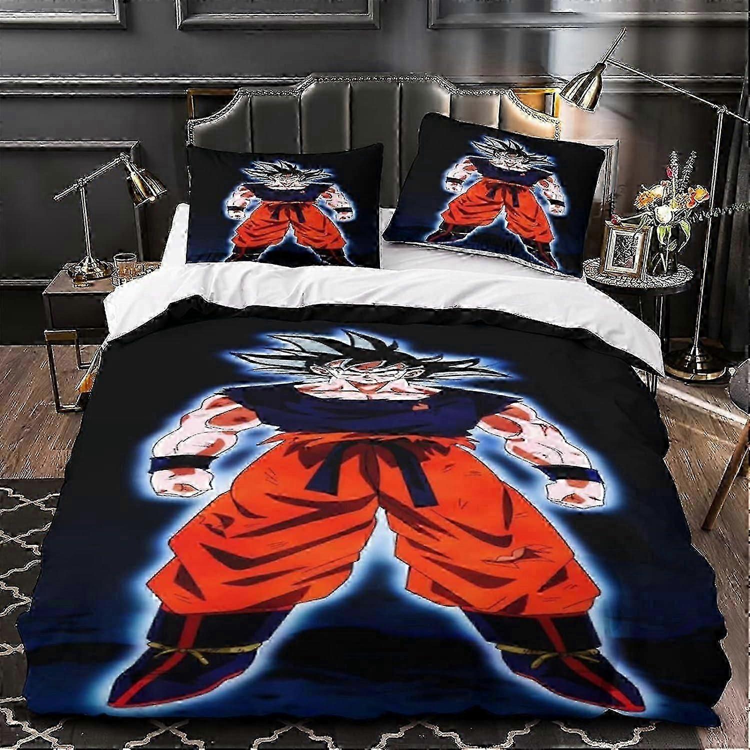 Conjunto de Roupa de Cama Goku com Fronhas de Sangue Quente Conjunto de Roupa de Cama Kingcraft com Fecho com Zíper Capa de Edredão para Quartos para Adolescentes Adultos