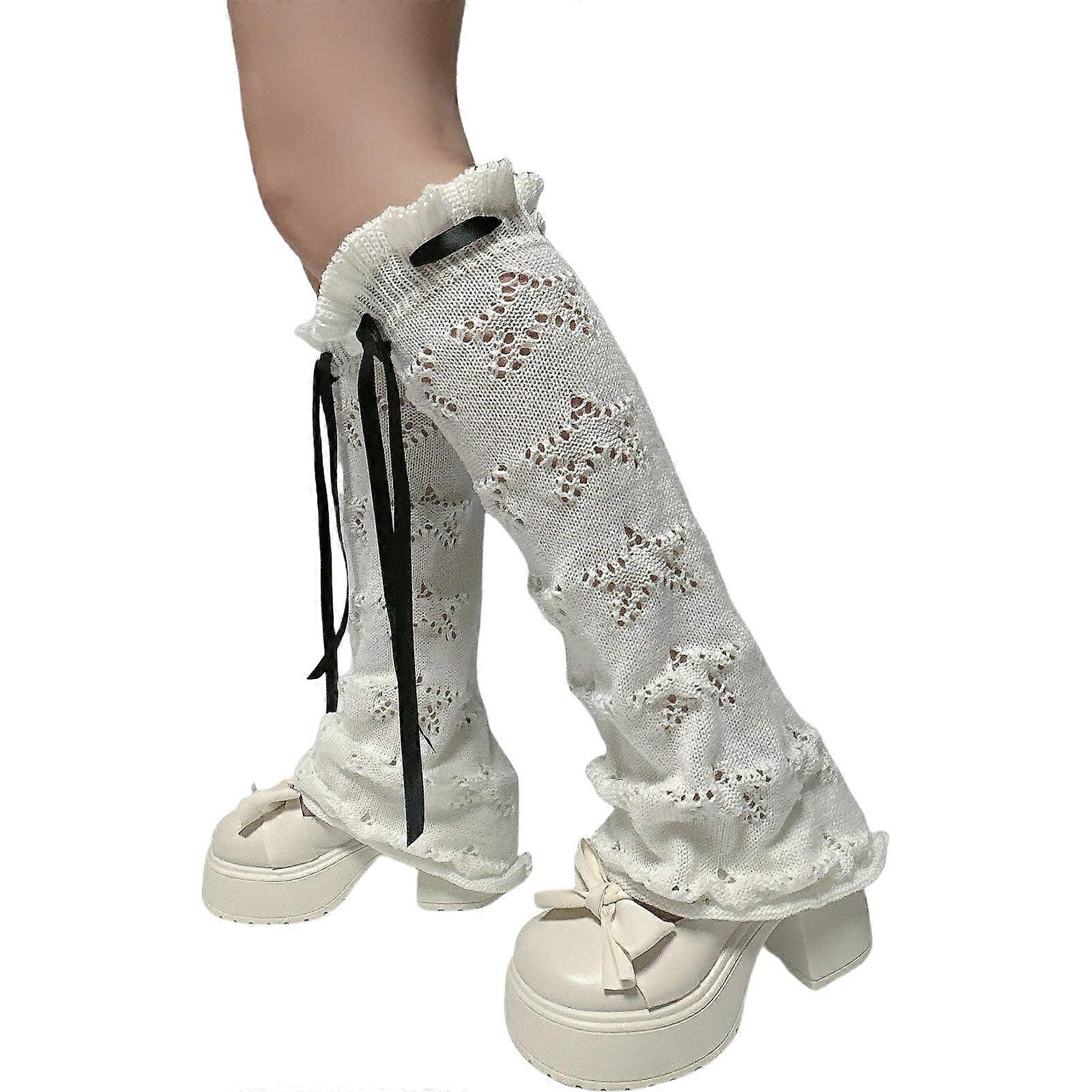 אסתטיקה נשים בנות חלולות כוכב מתרחב רגל חם גרביים חפתים קפלים קשתות סרט אלגנטי כיסוי רגל חפתים לבן