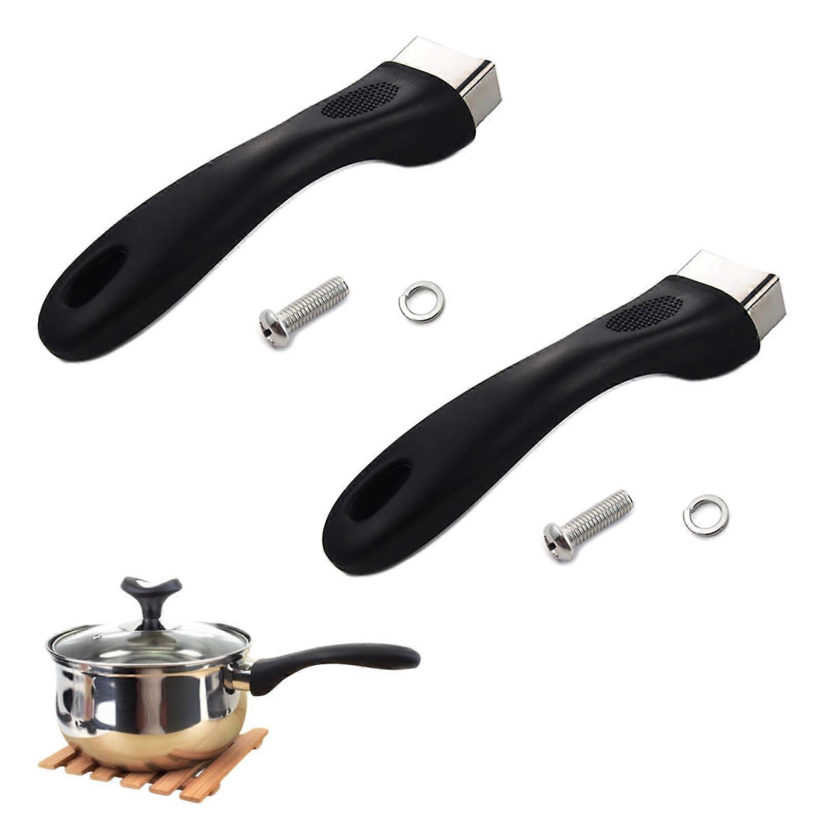 2 Pack Pot Pan Handle Replacement – Heat Resistant Long Grip with Screws for Saucepan, Skillet, Cookware Lids, Black