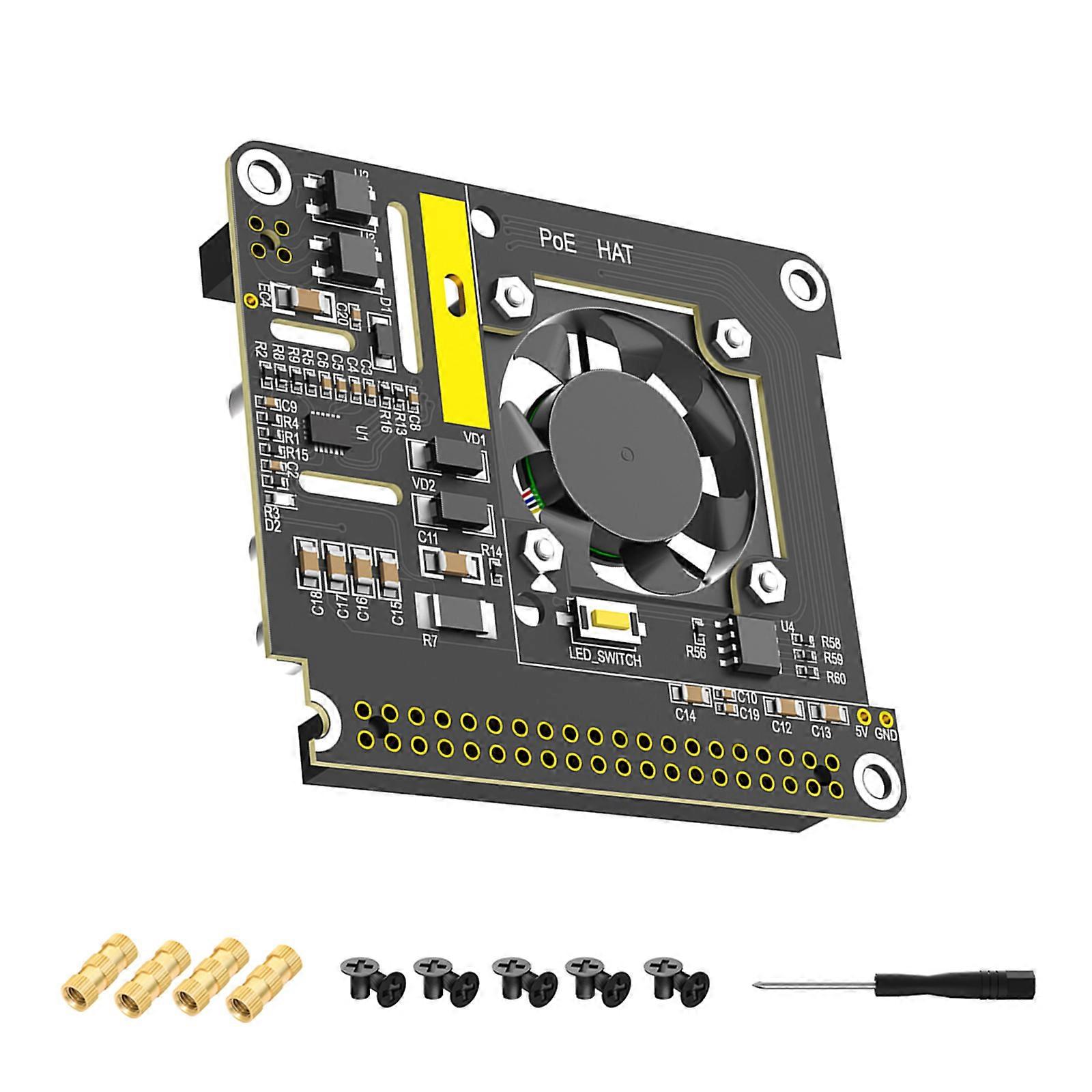 PoE HAT Ethernet-Adapterplatine 802.3Af/At GPIO-Erweiterungsplatine für Raspberry Pi 5 Computernetzwerklösung, mehrfarbig