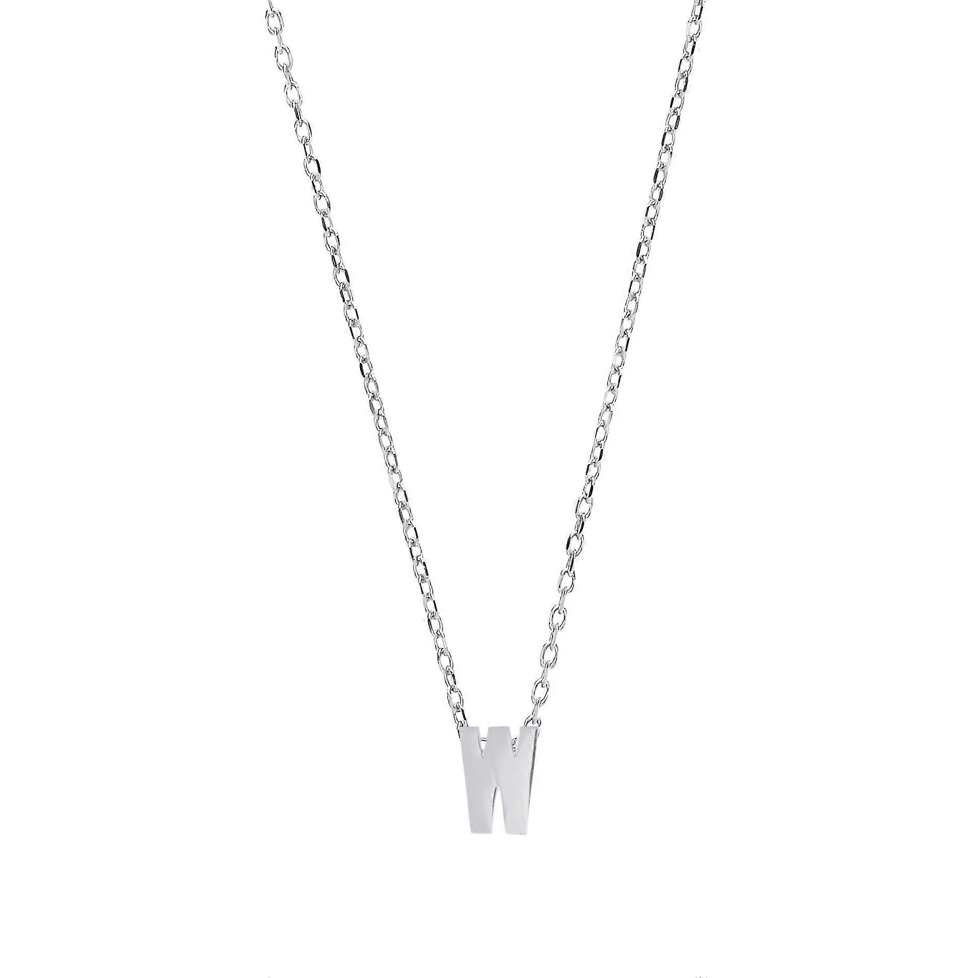 Jewelco London 女士纯银字母 W 首字母吊坠项链 18 英寸