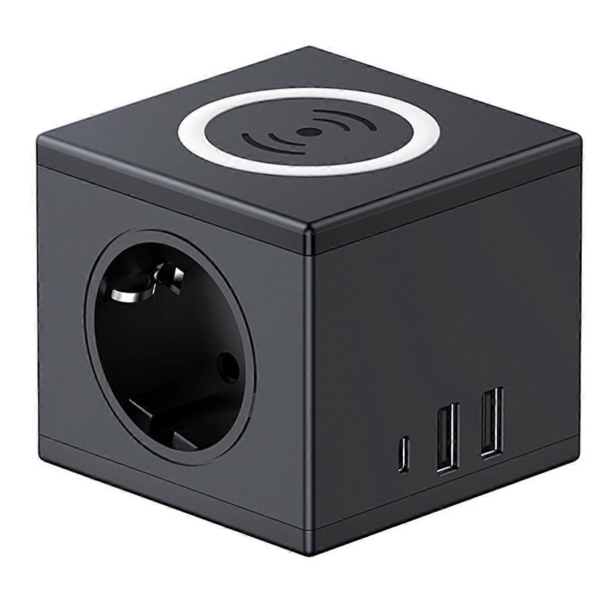 Wireless Charging Cube Socket European Standard PD15W Fast Charging USB Office Desk Wireless Chargi