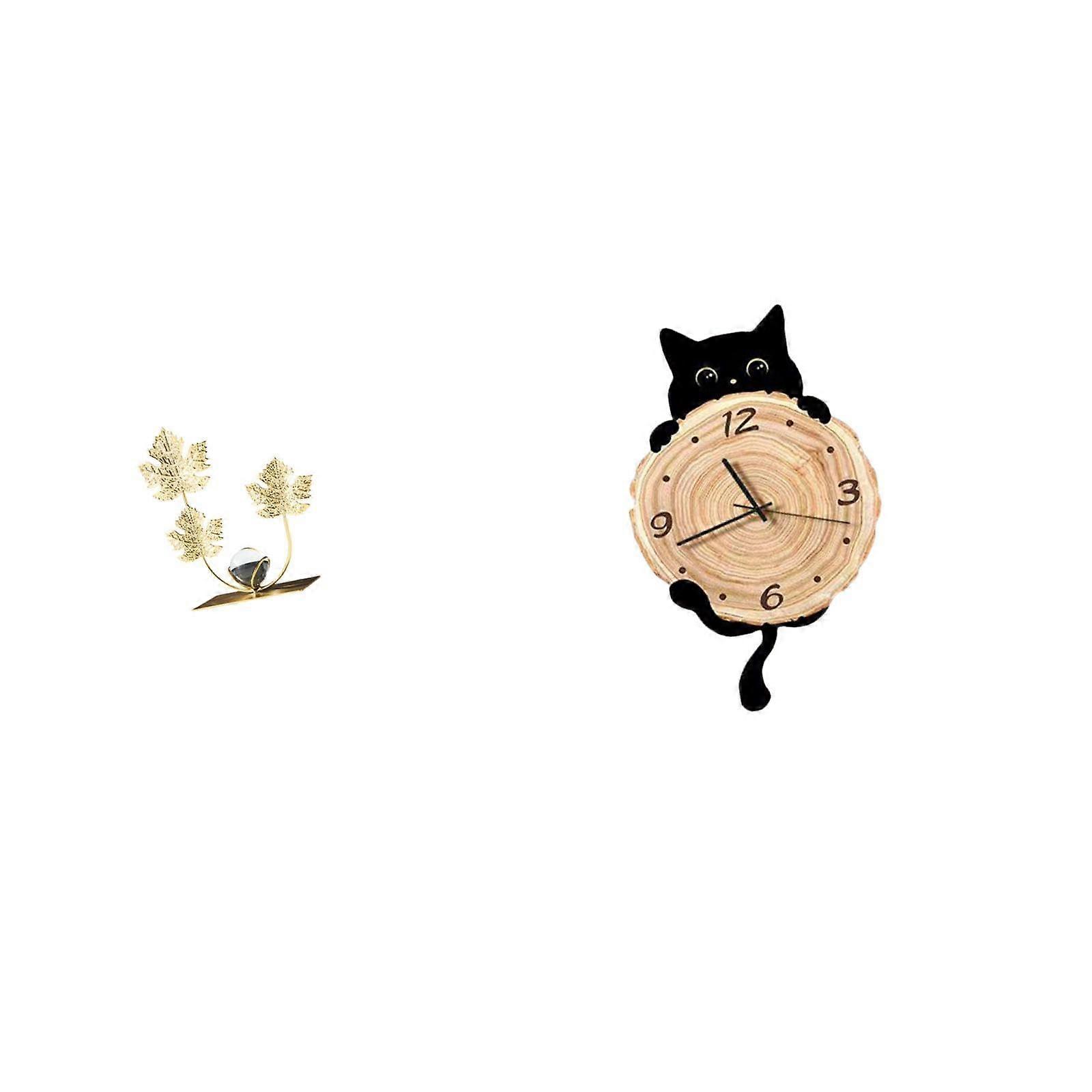 Leaf Sculpture Bookshelf Ornament with Hanging Clock for Modern Bedroom Office Decor