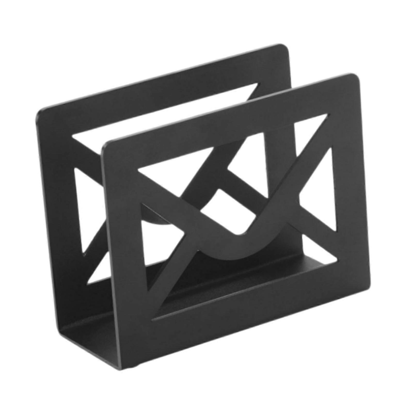 Desktop Mail Holder Black Metal Envelope Organizer with Kitchen Counter Folder Stand for Letters and Documents
