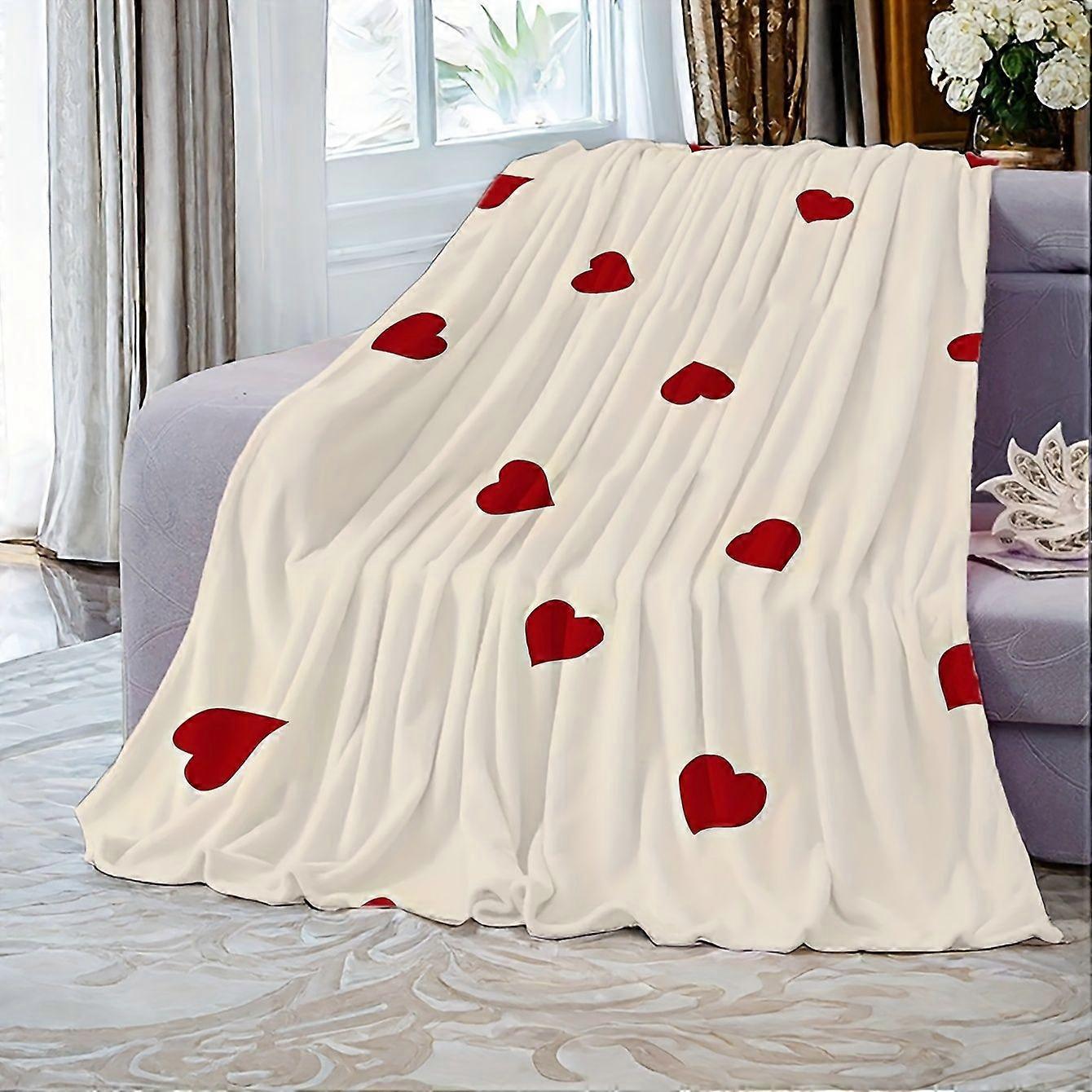 Valentine'S Day Red Heart Pattern Printed Soft Sofa Blanket, Modern Style, Suitable for All Seasons, Comfortable and War-dfghj82