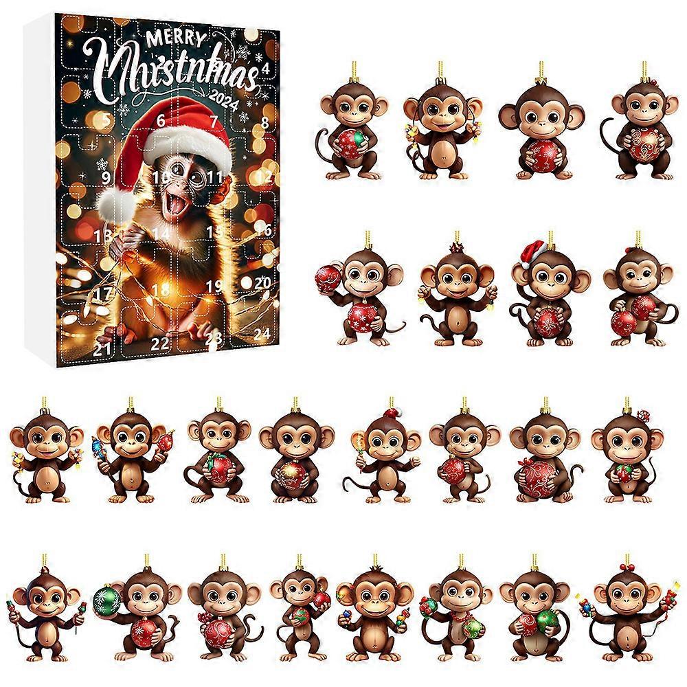 2025 Advent Countdown Calendar Monkey Christmas Hanging Ornaments -Joyful Monkey