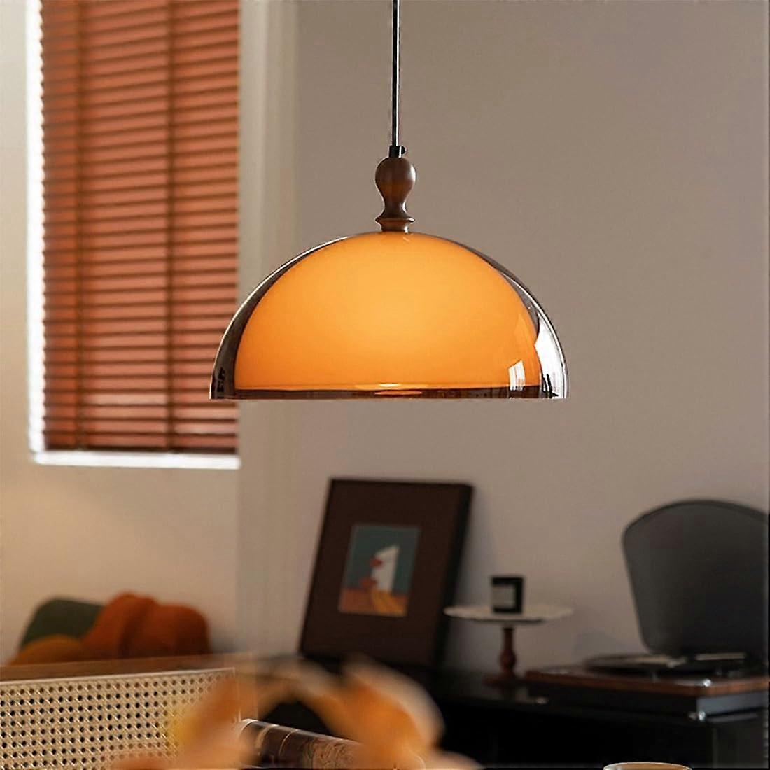 Orange Dome Pendant Light Adjustable Height Modern Double Layer Acrylic Ceiling Fixture for Dining Room