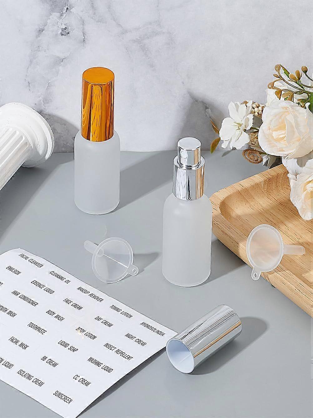 2Pcs 30ml Glass Spray Bottles Refillable Bottle with Plastic Funnel Hopper Mixed Color Empty Frosted Glass Containers for Cleaning Solutions and Skin 