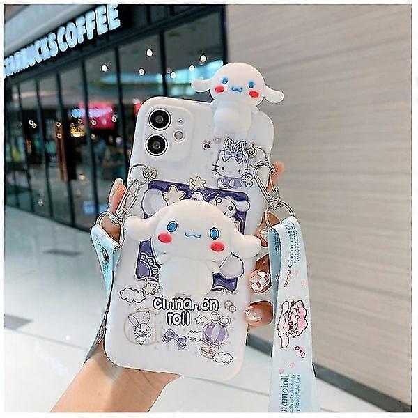 Sanrio Cinnamoroll 3D Case Compatible with iPhone 14 13 12 11 Pro Max X XR XS 7 8 Plus 6S Plus, Cartoon Cover with Lanyard