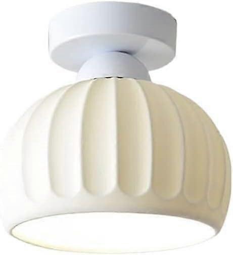 Mid Century Modern Semi Flush Mount Ceiling Light, Gold Dome Ceramic Fixture for Hallway Kitchen