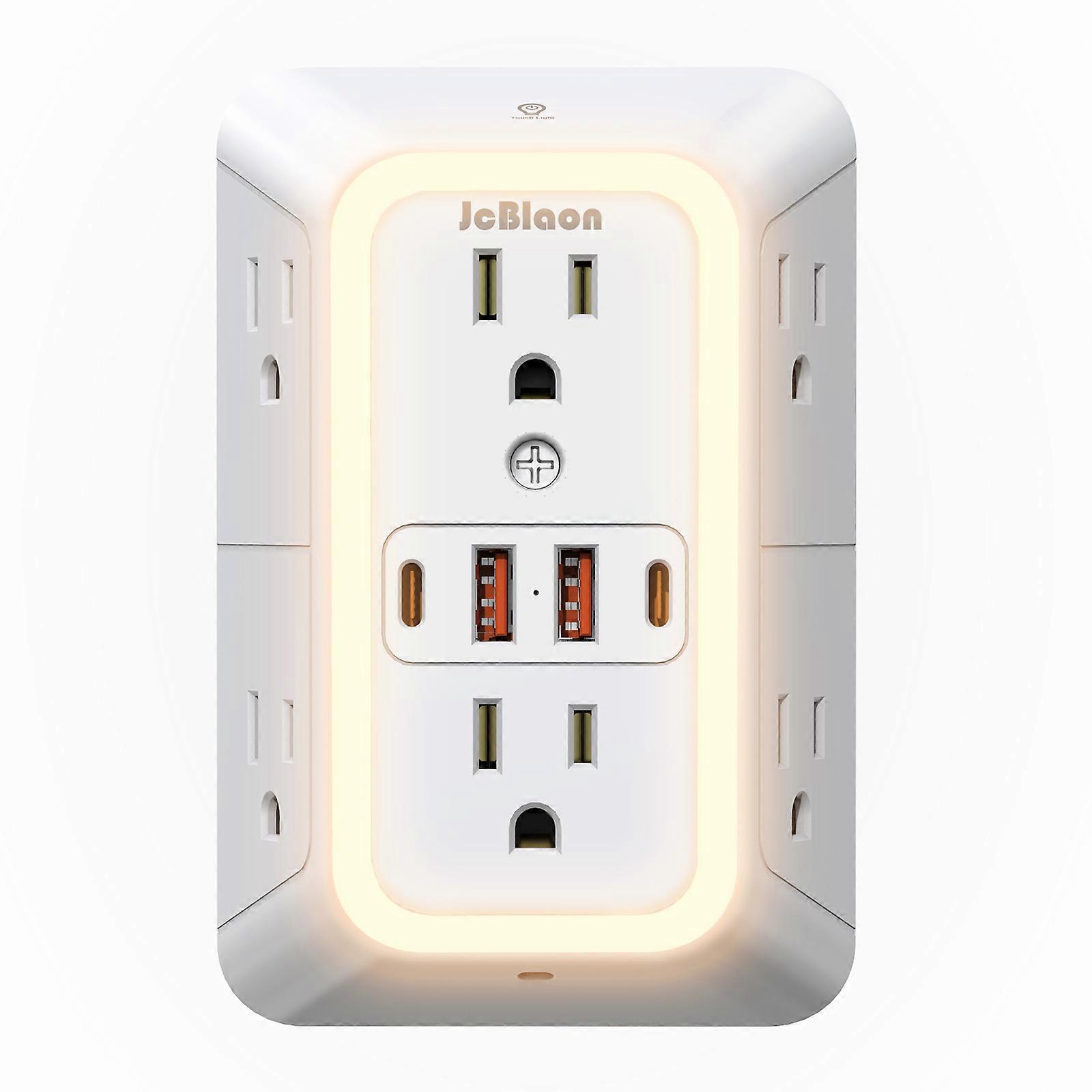 Multi Socket US Wall Socket with Sense Light 6 AC Outlets 4 USB Port, Universal Plug Power Strip Network Filter Fast Charging