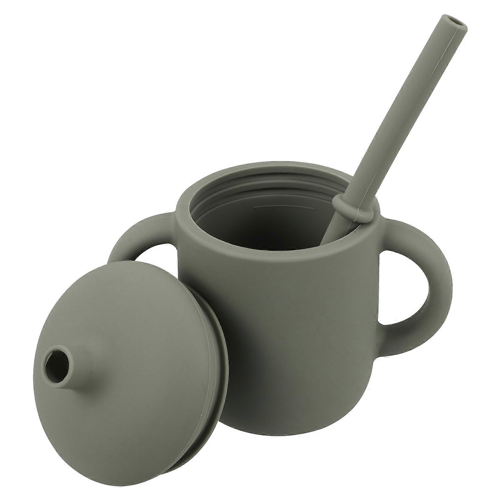 Straw Training Cup Silicone Water Cup for Drinking Use 150ml Olive