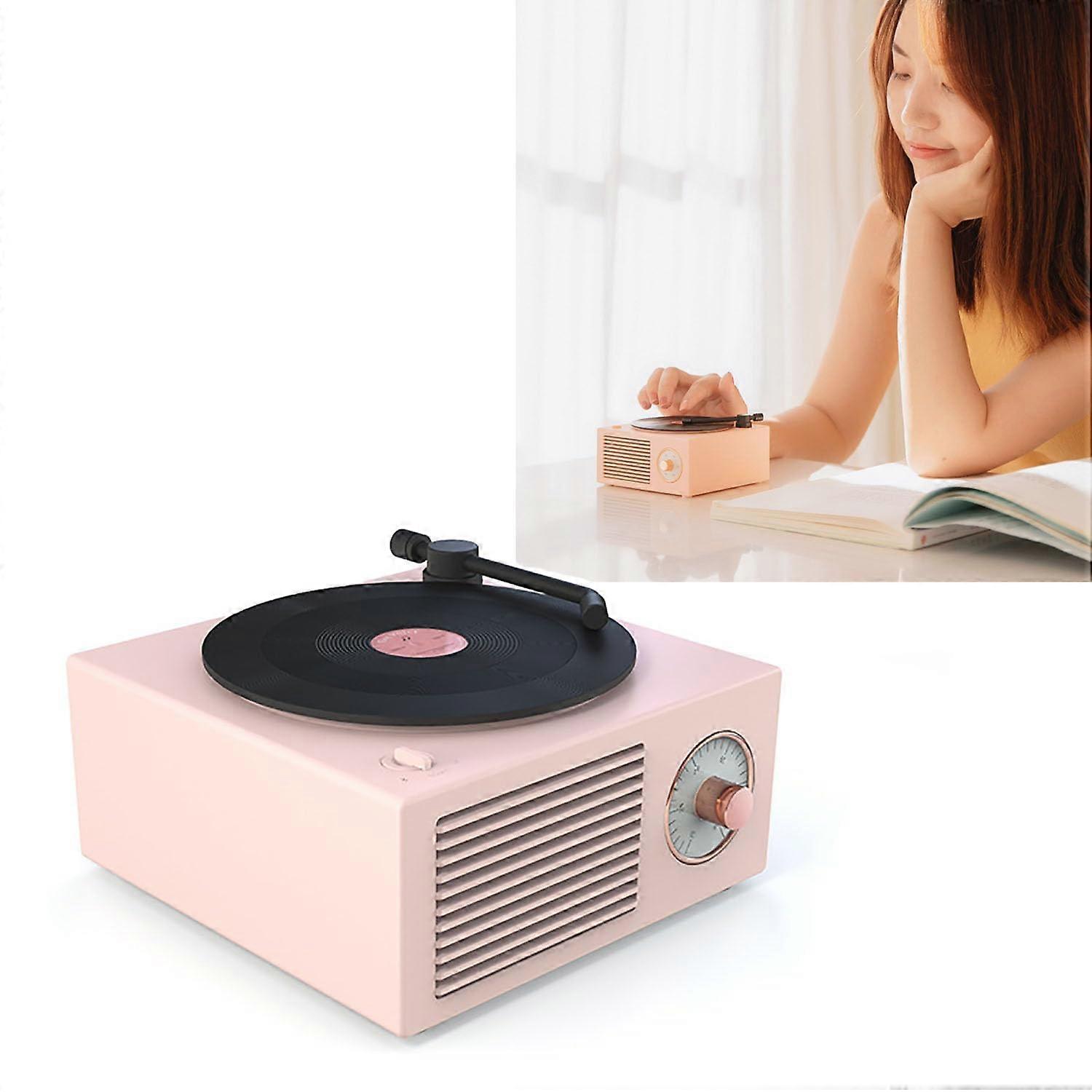 Retro Vinyl Record Player With 3 Rotation Modes, Long Battery Life, Pink, For Home Entertainment and Decor