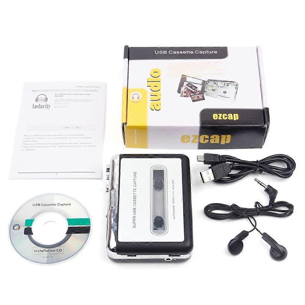 Cassette to MP3 Converter USB 2.0, Windows/macOS Compatible, Plastic Housing, Portable, Tape To MP3 On PC/Laptop