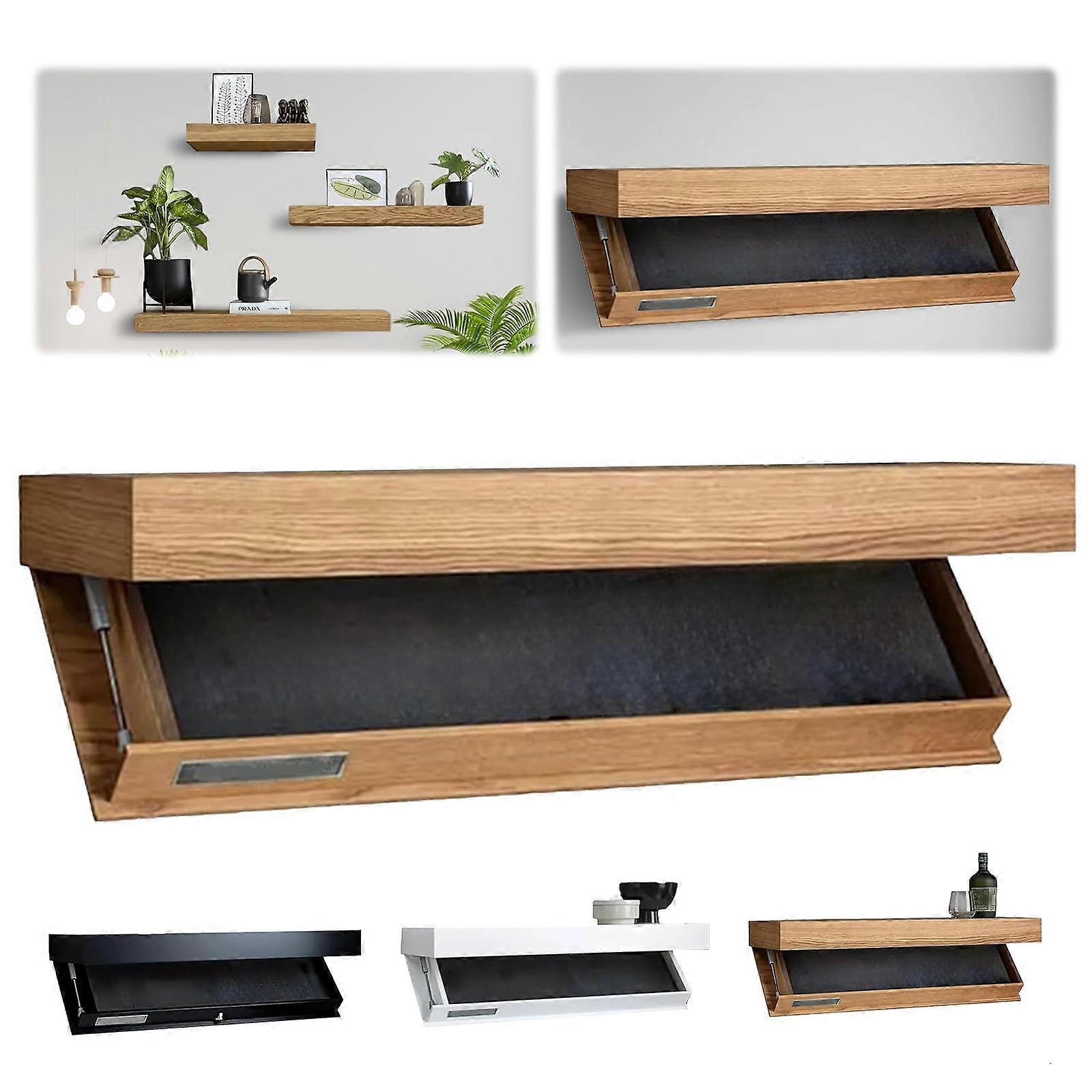 Hidden Compartment Shelf Solid Wood Floating Design with SnapLock Security for Valuables