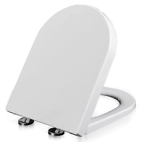 Soft Close DShape Toilet Seat with Quick Release, 360° Adjustable Hinges, Durable White PP Lid
