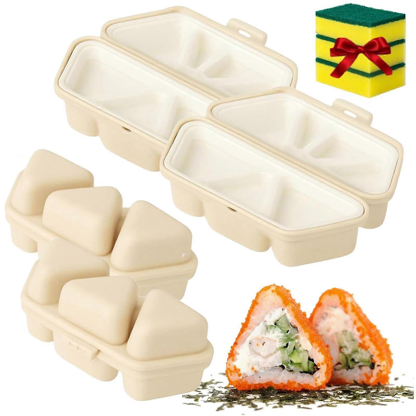 Onigiri Maker 6Cavity Triangle Rice Ball Mold NonStick Easy Release for Sushi and Bento (Beige*2)