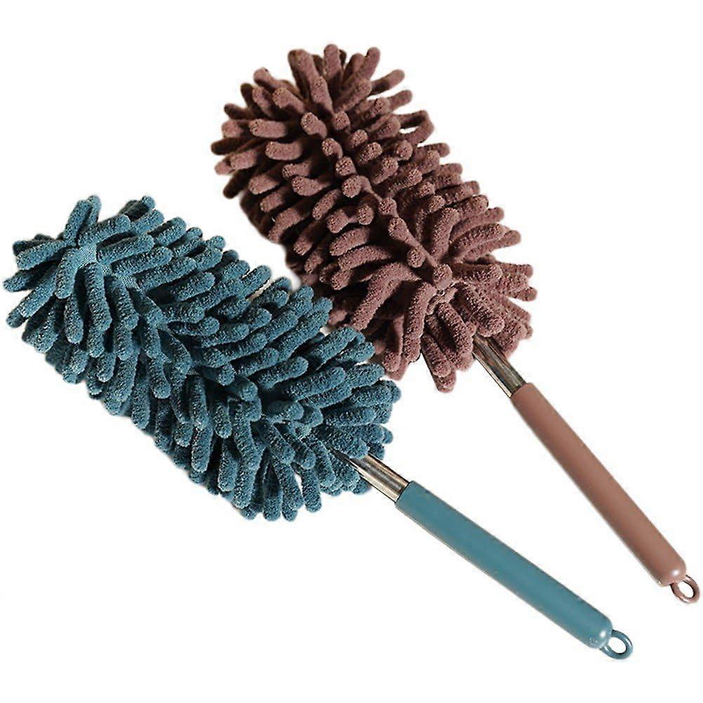 Car Duster with Soft PaintSafe Microfiber, Extendable Bendable Brush for Interior Dash Cleaning Blue Brown