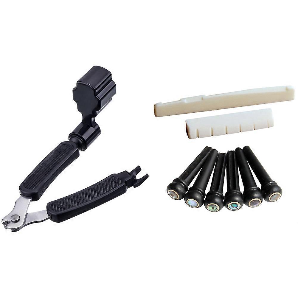 1 Set 6 String Acoustic Guitar Bone Bridge Saddle and Nut & 1Pcs Guitar String Winder String Cutter