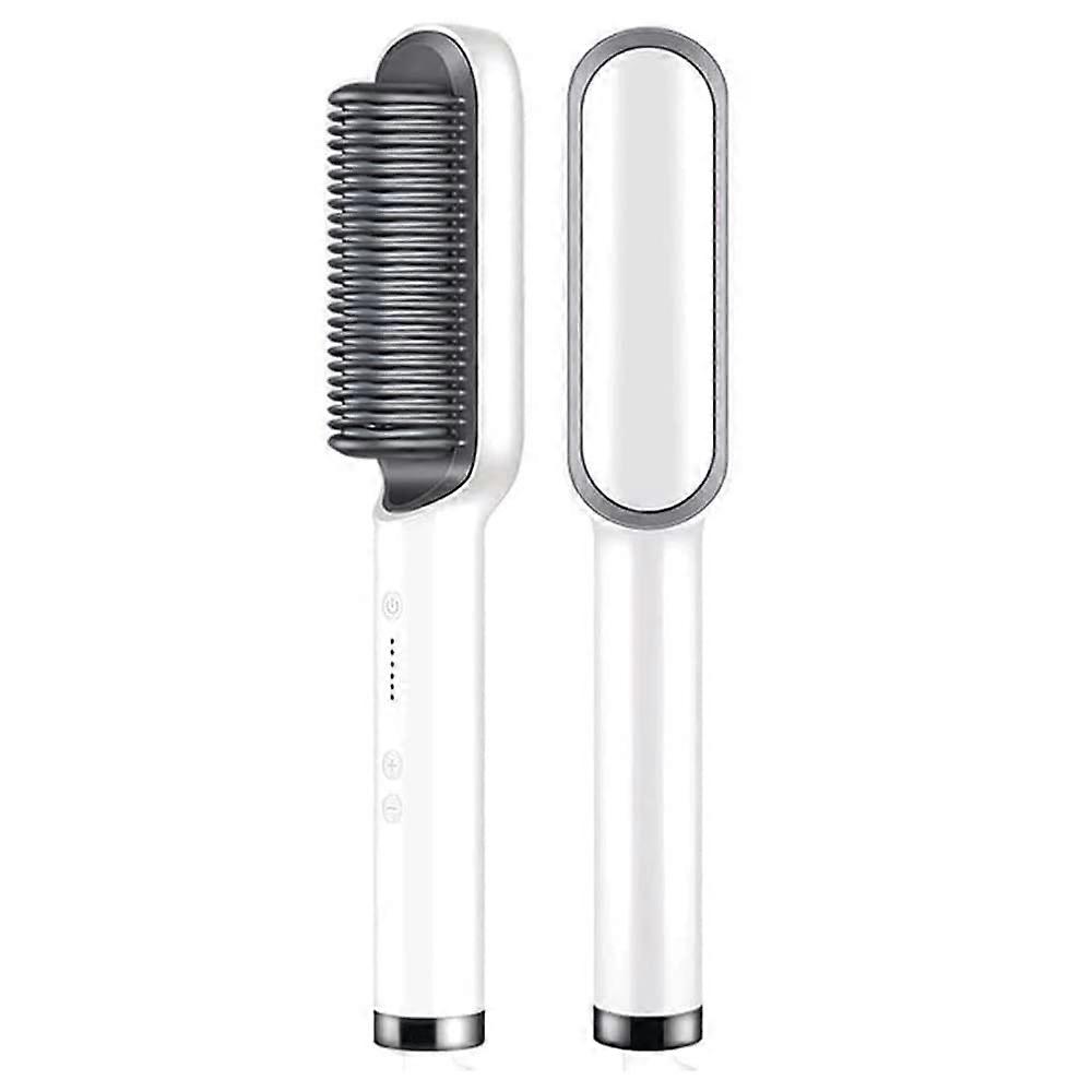 Hair Straightener Brush with Ionic Technology, Fast Heating, Adjustable Temperature, AntiScald, White