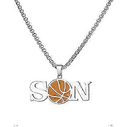 Collier pendentif en acier inoxydable pour homme, collection Fête des Pères 2026, avec pendentif ballon de basket-ball et de football. Bijou à offrir.