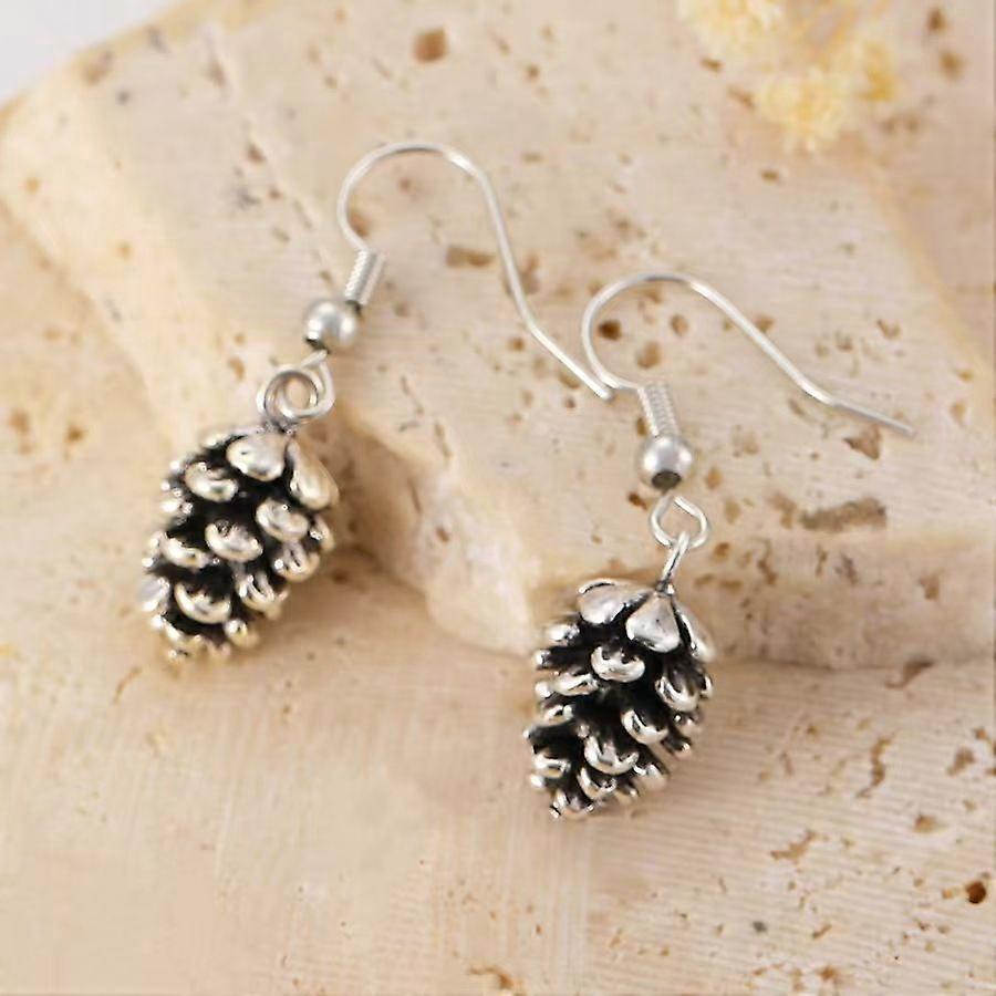 Fashionable Alloy Dangle Earrings Pine Cone Silver 32mm