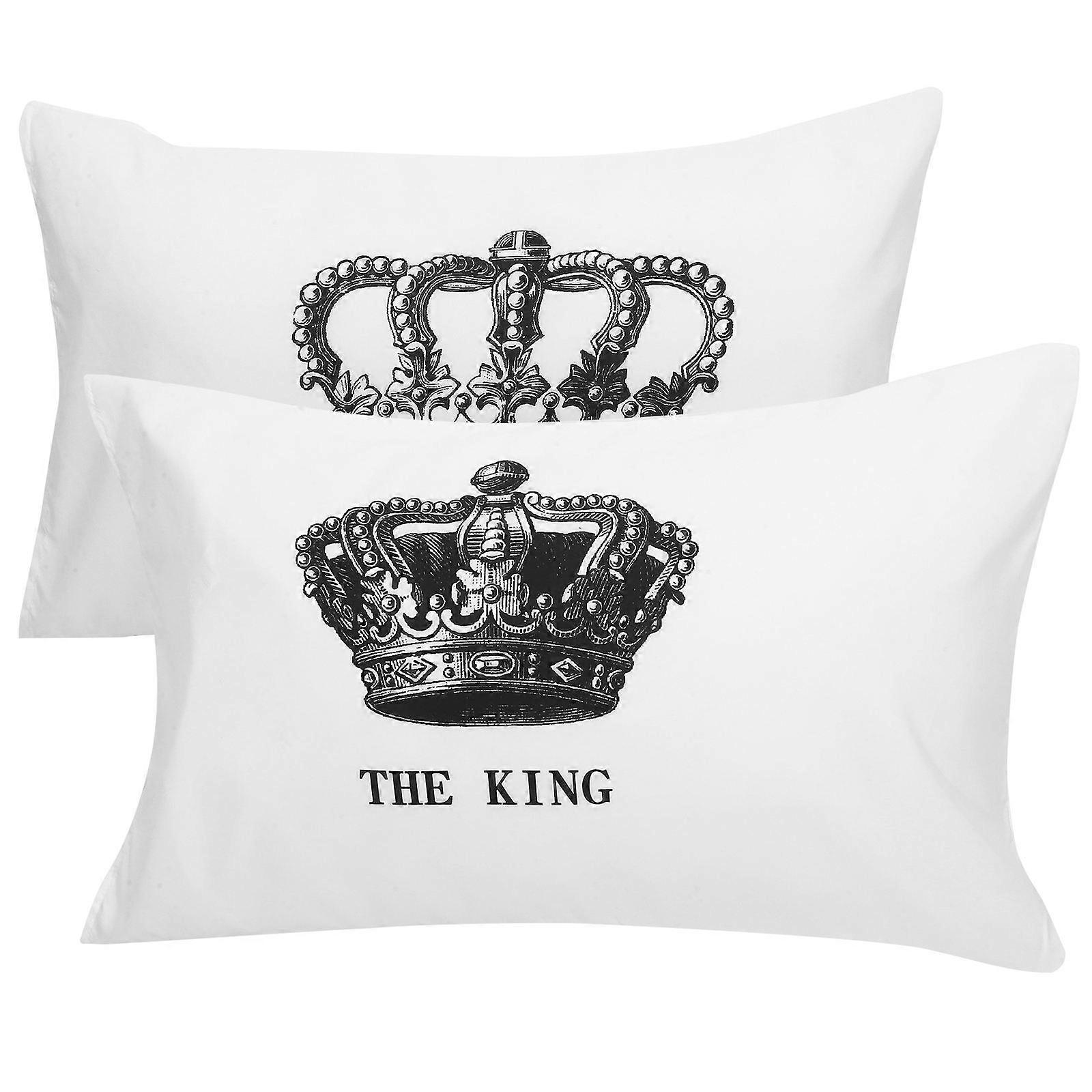 Romantic White Pillowcases with Crown Design for Wedding 2Pcs Couple Set