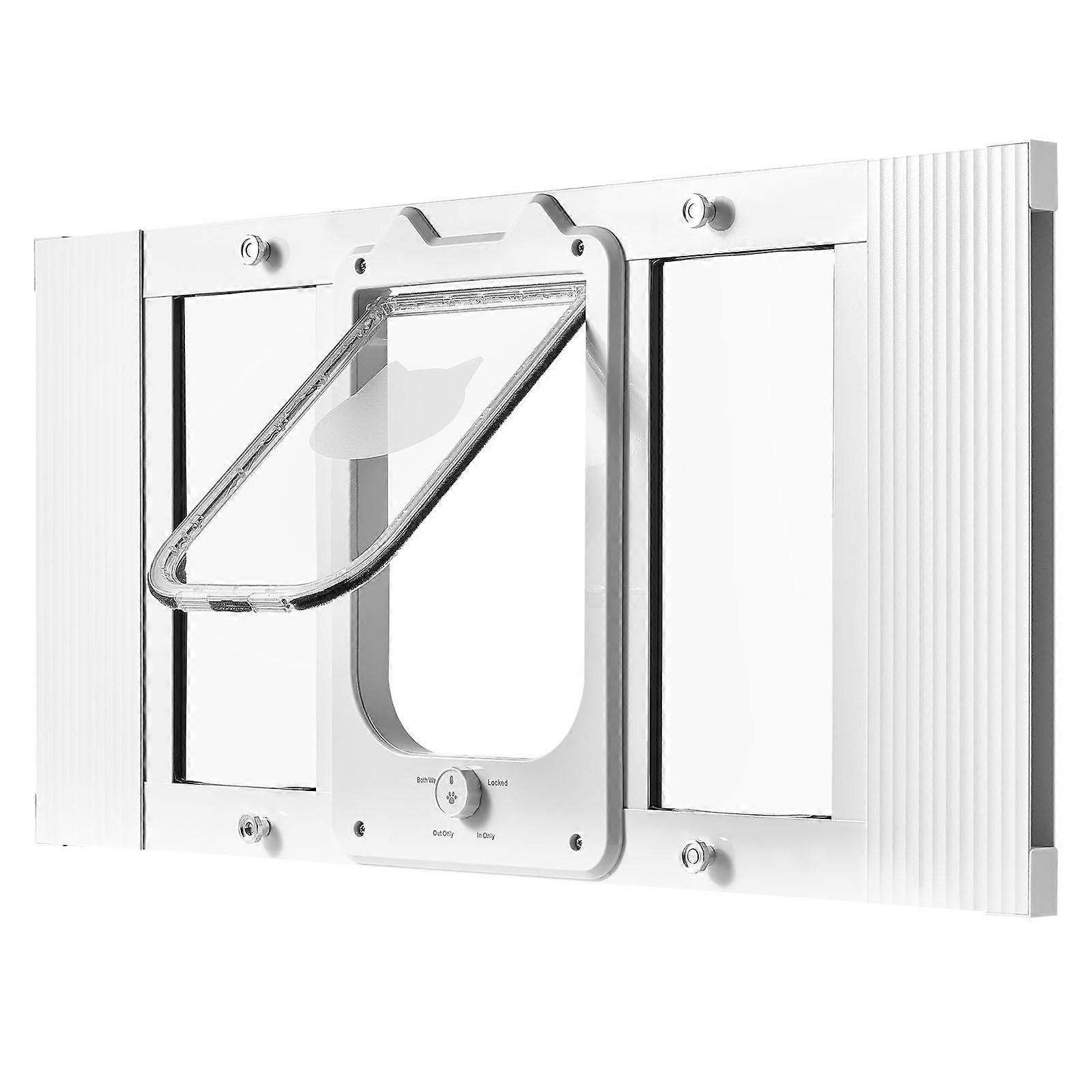 Kattlucka för fönster, justerbar för att passa fönsterbredd 67-89 cm, aluminiumram och högtransparent glas, vit