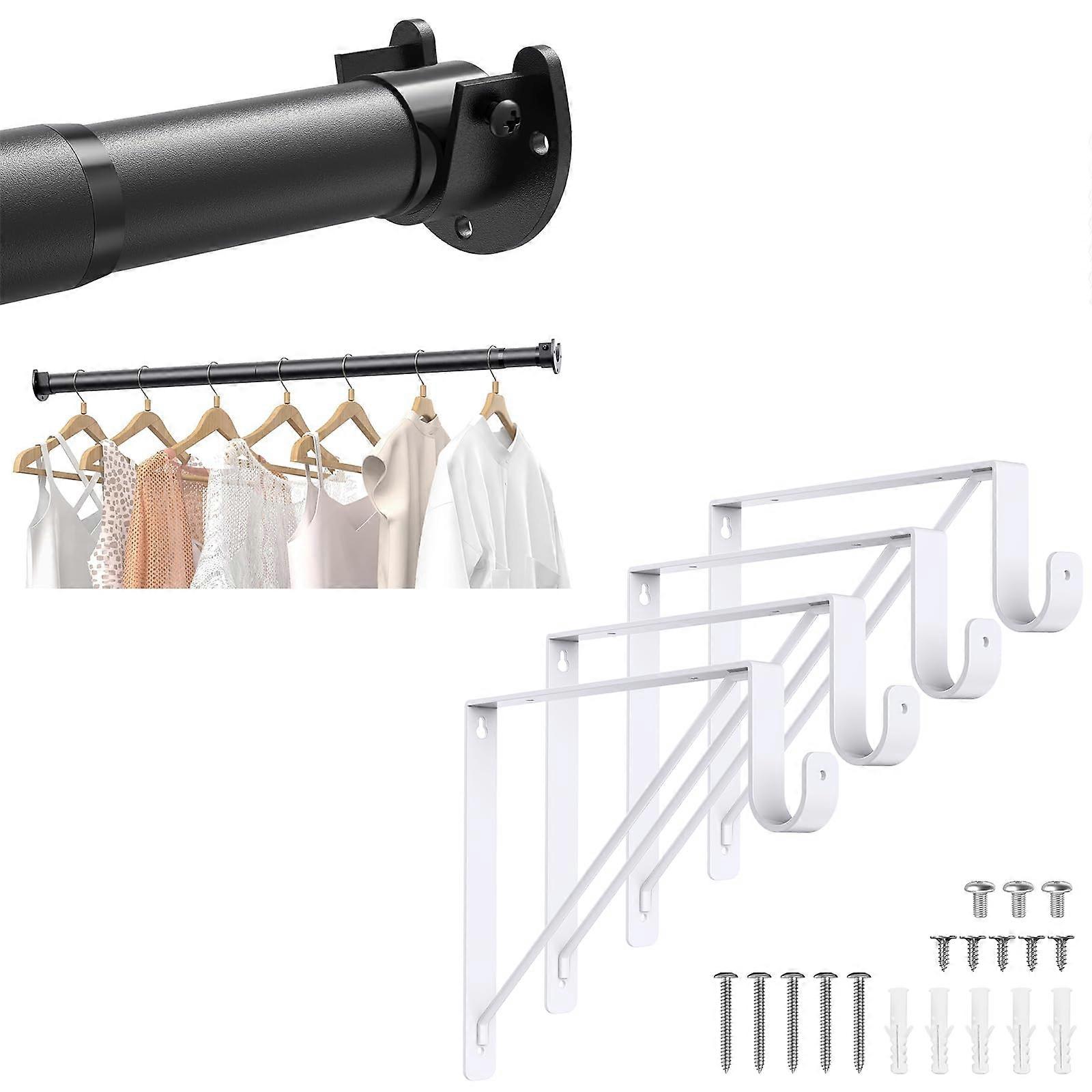 Adjustable Closet Rod 1739in Heavy Duty Rustproof with Triangular Wall Mount Brackets, Black