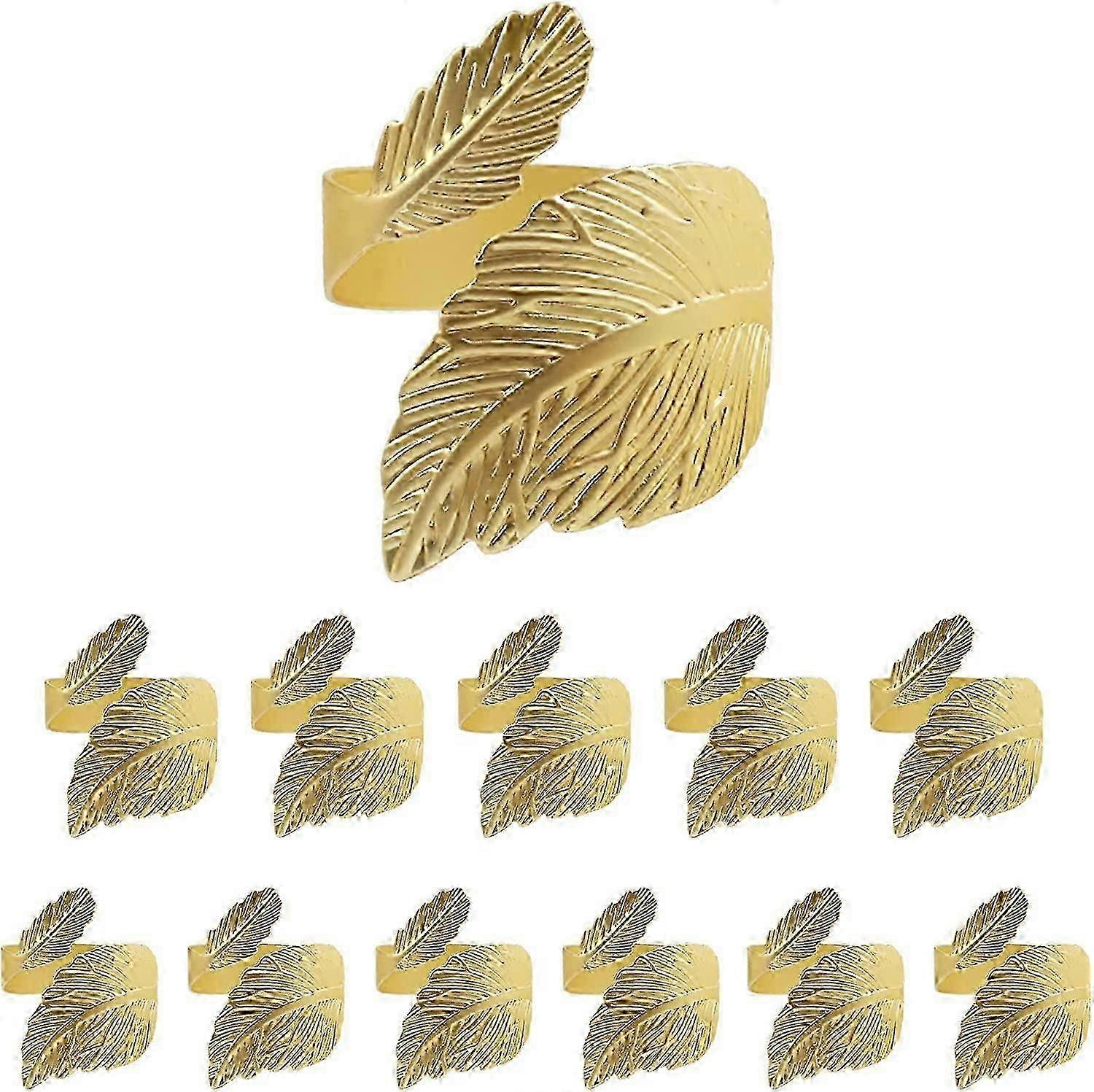 12PCS Gold Leaf Shape Napkin Rings for Table Setting