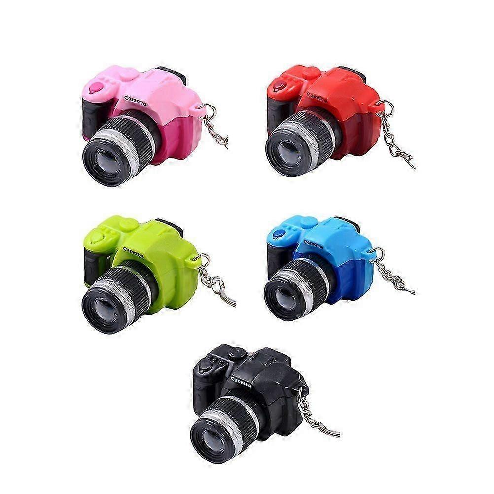 5 Pcs LED Glowing Button Battery Powered Mini Creative Camera Shape Keyring Key Holder Ring Ornament