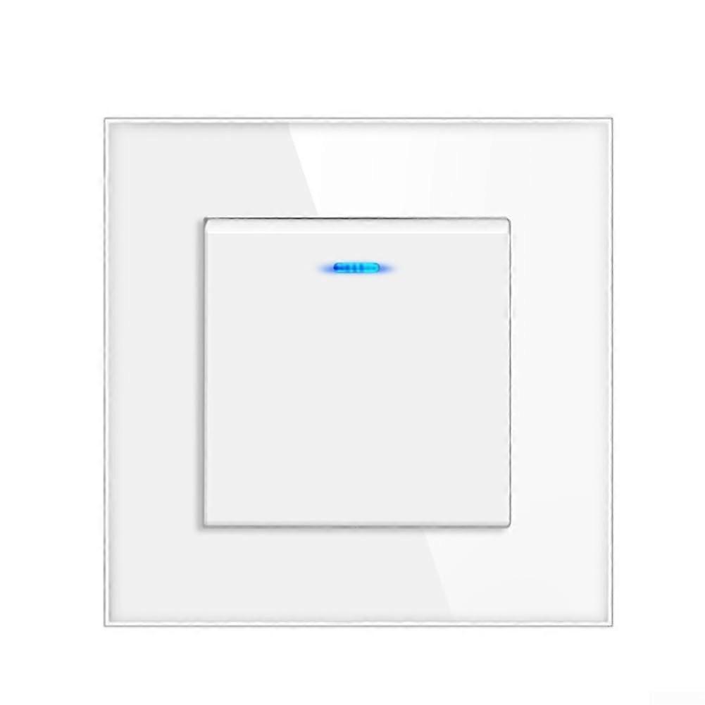 Wall Light Switch with Stylish Tempered Glass Single Control, European Standard 86 Type, White