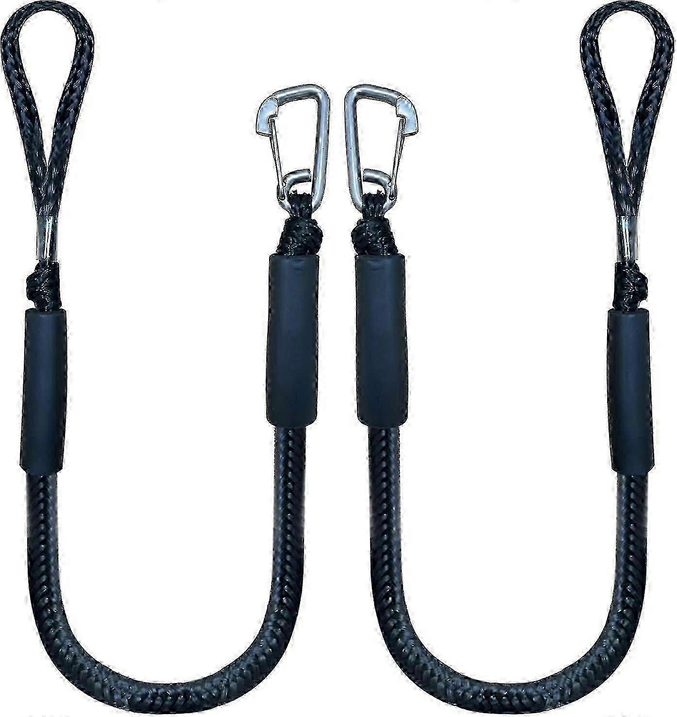 4ft Black Mooring Rope with Hook, 2pc Bungee Dock Line for Boat