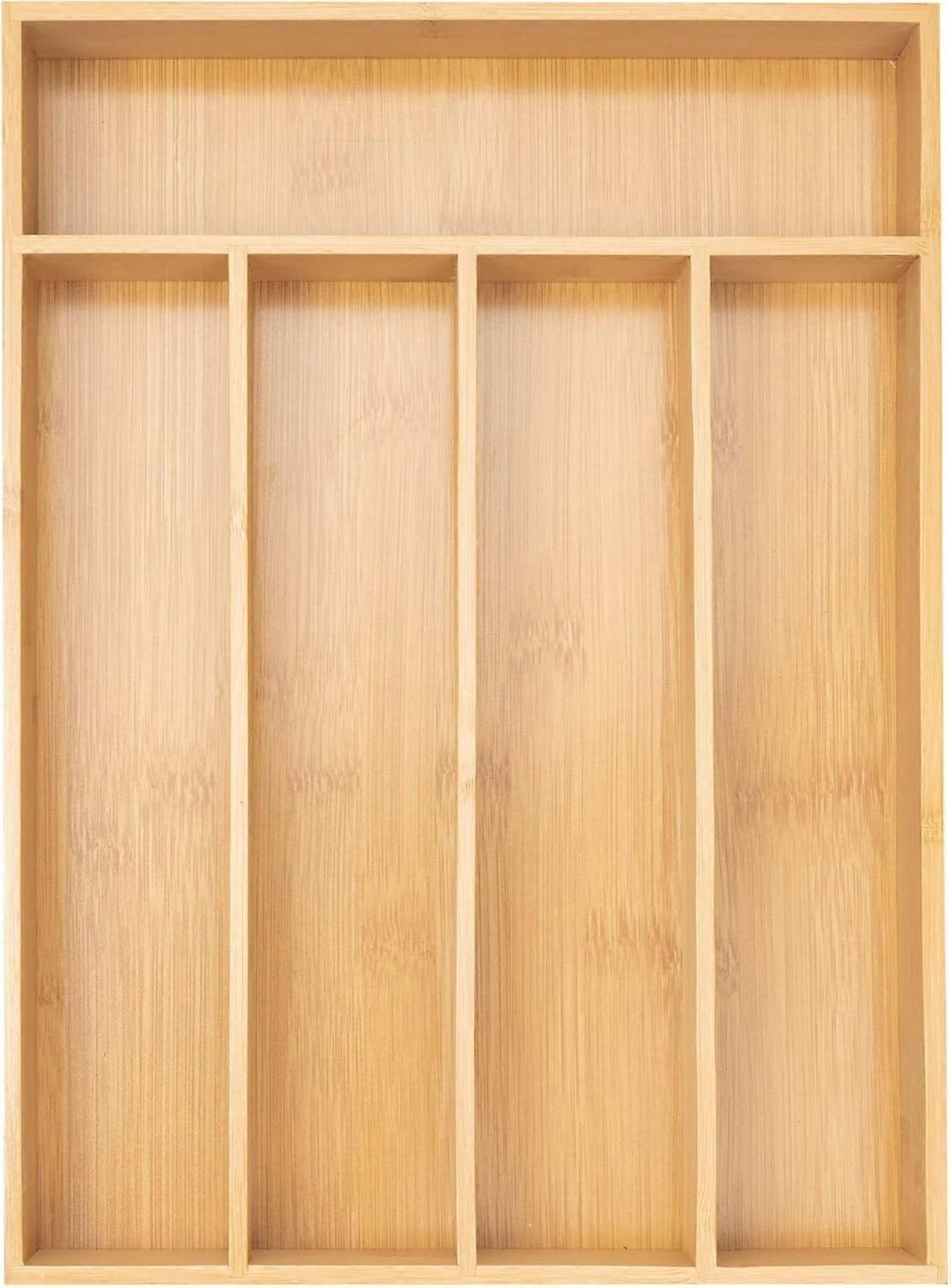 Bamboo Drawer Organizer with 5 Slots for Kitchen Utensils and Silverware, Durable SpaceSaving Design